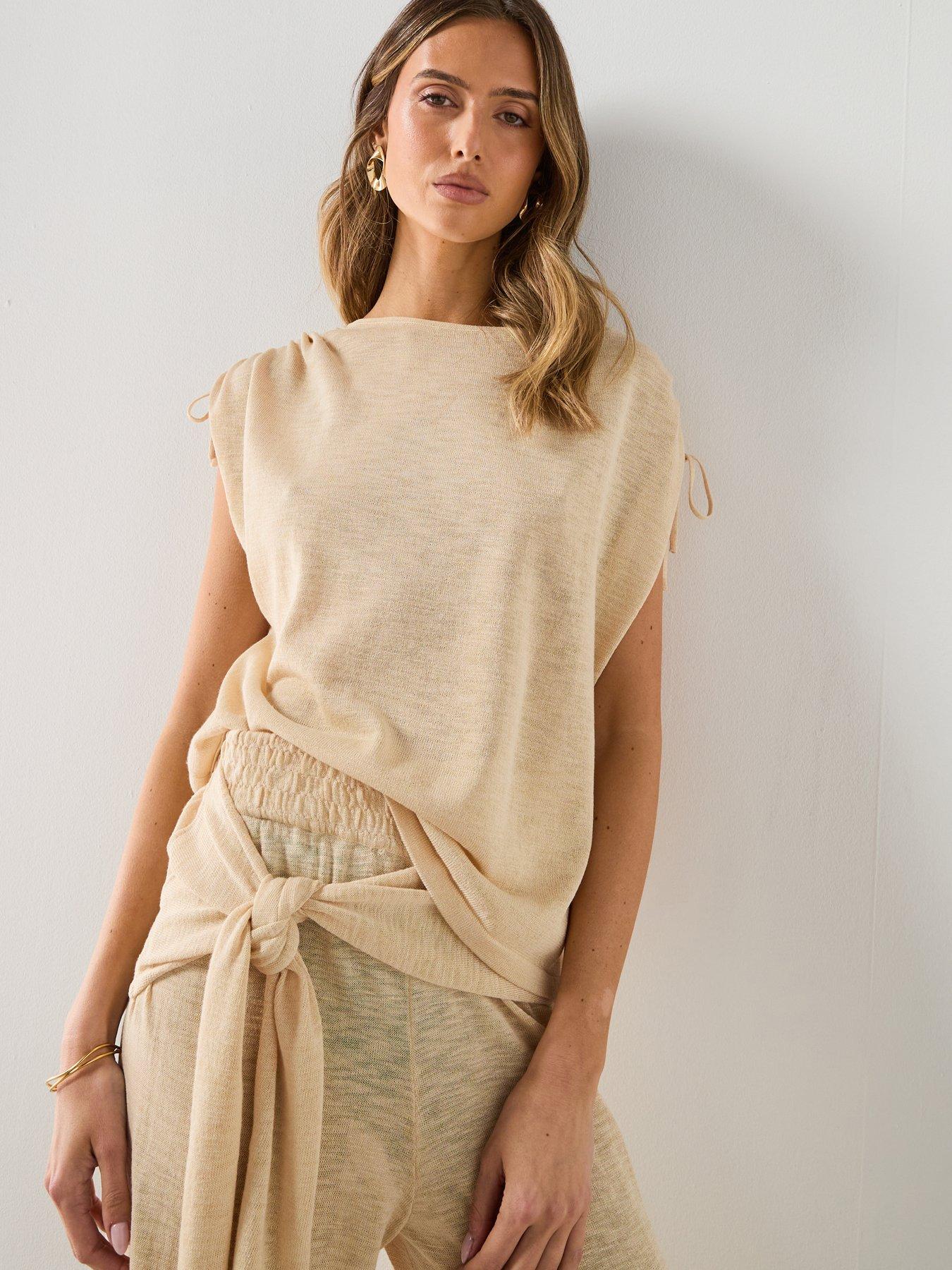 Mango Short-sleeved Fine-knit Co-or<span style="background-color: initial;">d Sweater - Beige