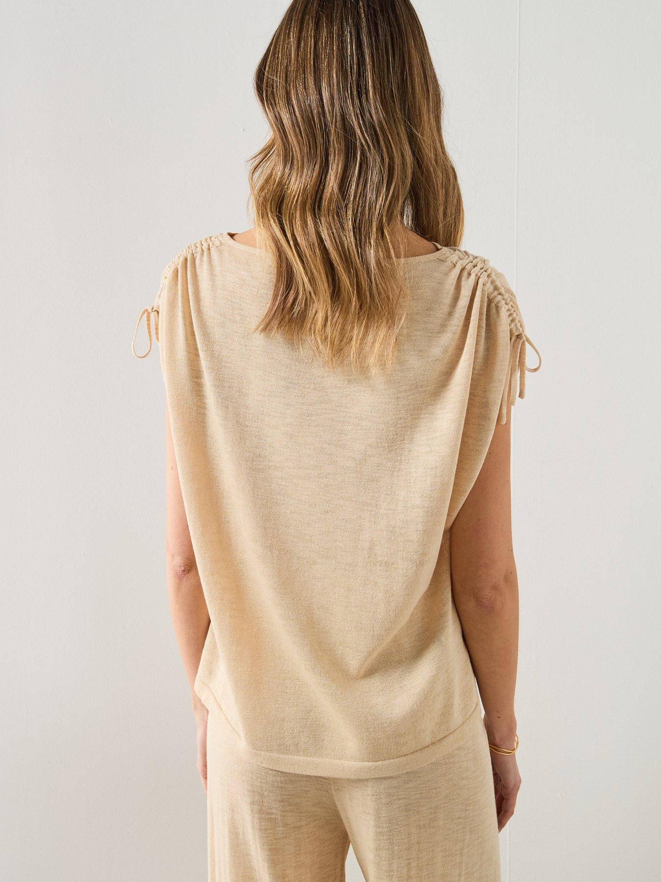 Image 2 of 6 of Mango Short-sleeved Fine-knit Co-or<span style="background-color: initial;">d Sweater - Beige</span>
