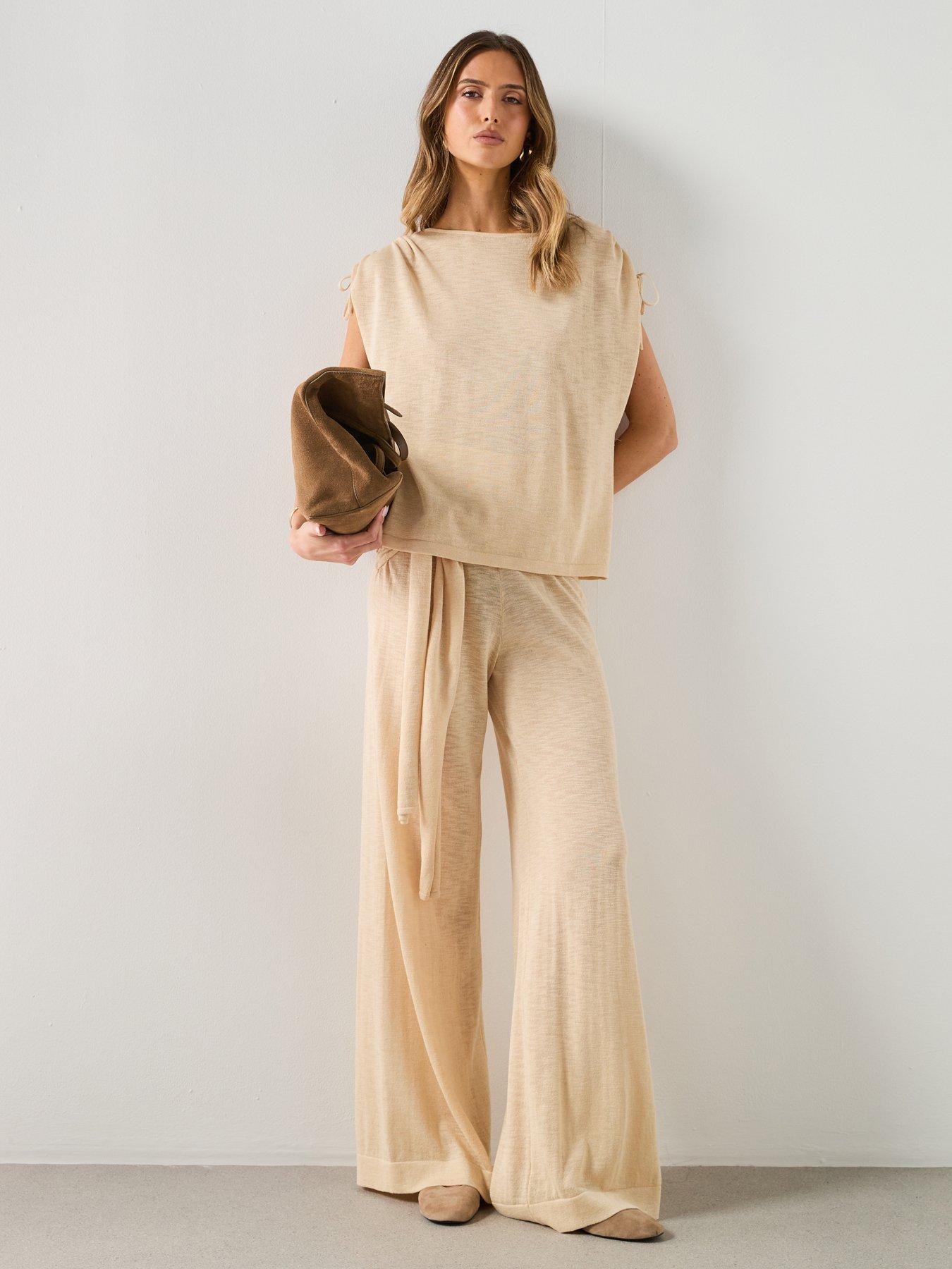 Image 3 of 6 of Mango Short-sleeved Fine-knit Co-or<span style="background-color: initial;">d Sweater - Beige</span>