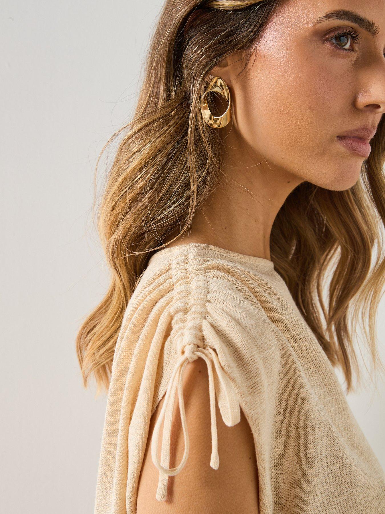 Image 5 of 6 of Mango Short-sleeved Fine-knit Co-or<span style="background-color: initial;">d Sweater - Beige</span>