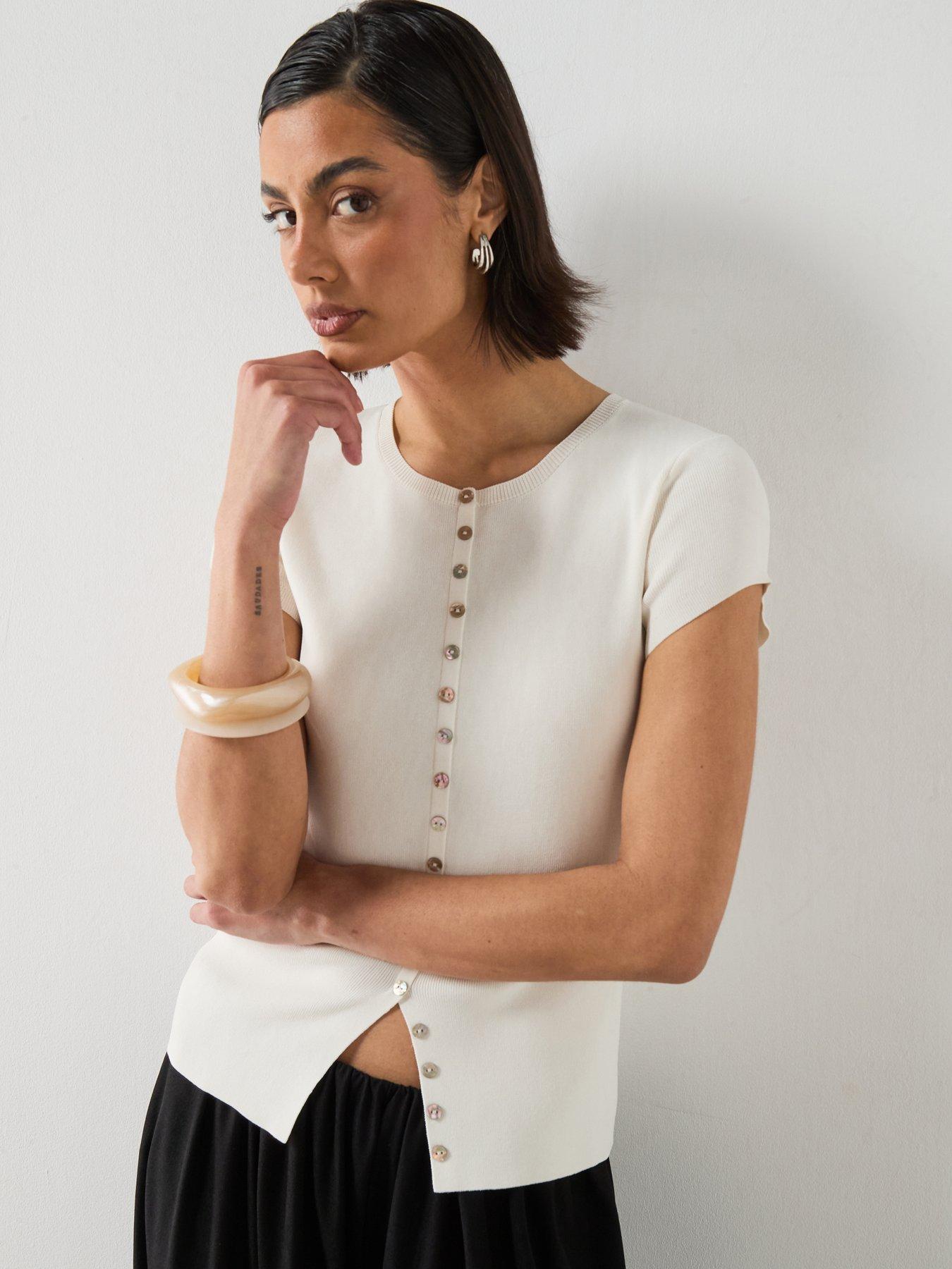 Mango Buttons Detail Knit Sweater - Beige