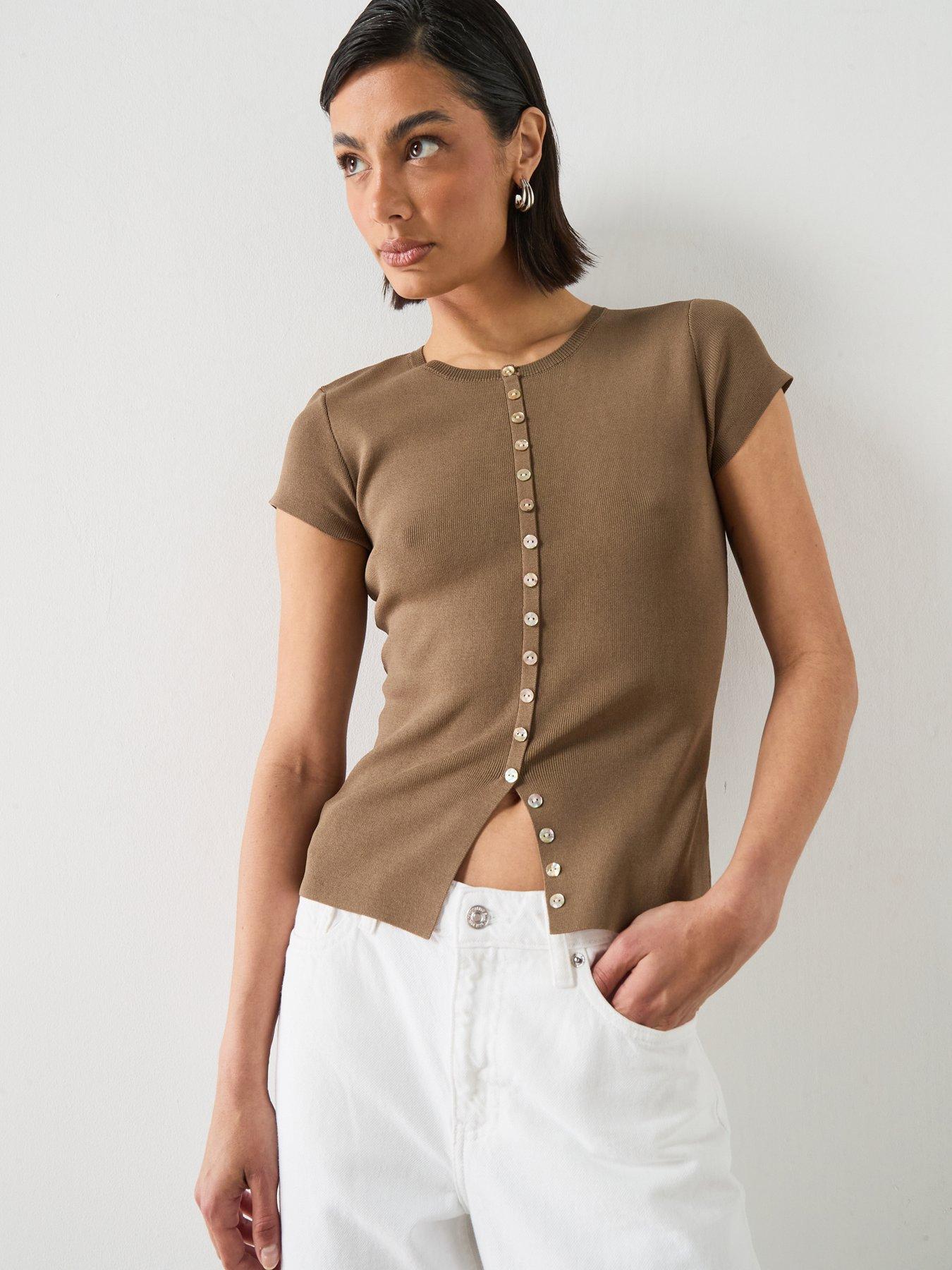 Mango Buttons Detail Knit Sweater - Brown