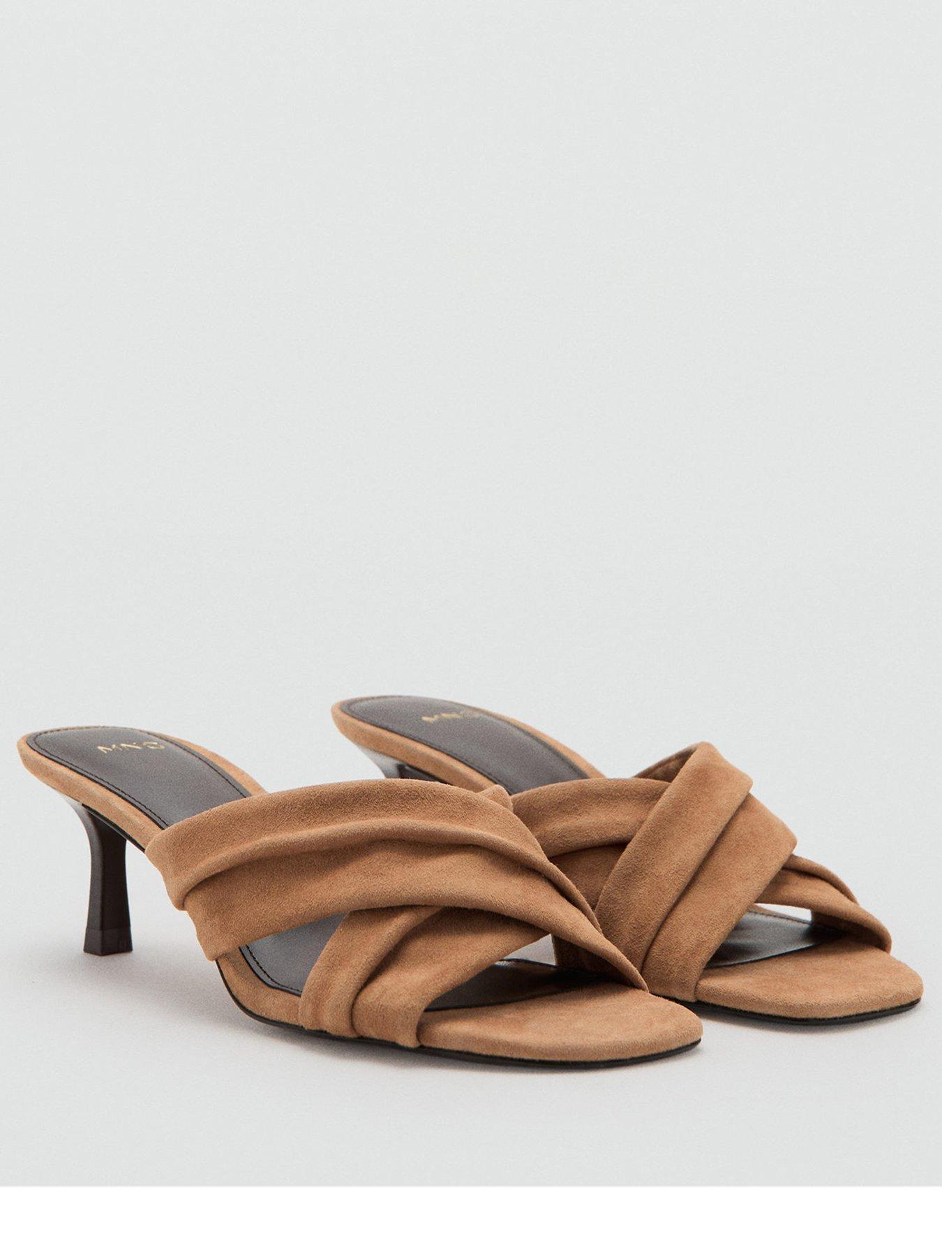 Image 2 of 4 of Mango Suede Leather Sandals With Crossed Straps - Sand
