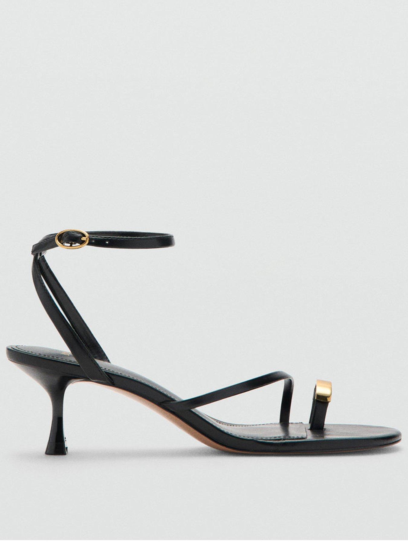 Mango Kitten Heel Ankle Strap Sandals - Black