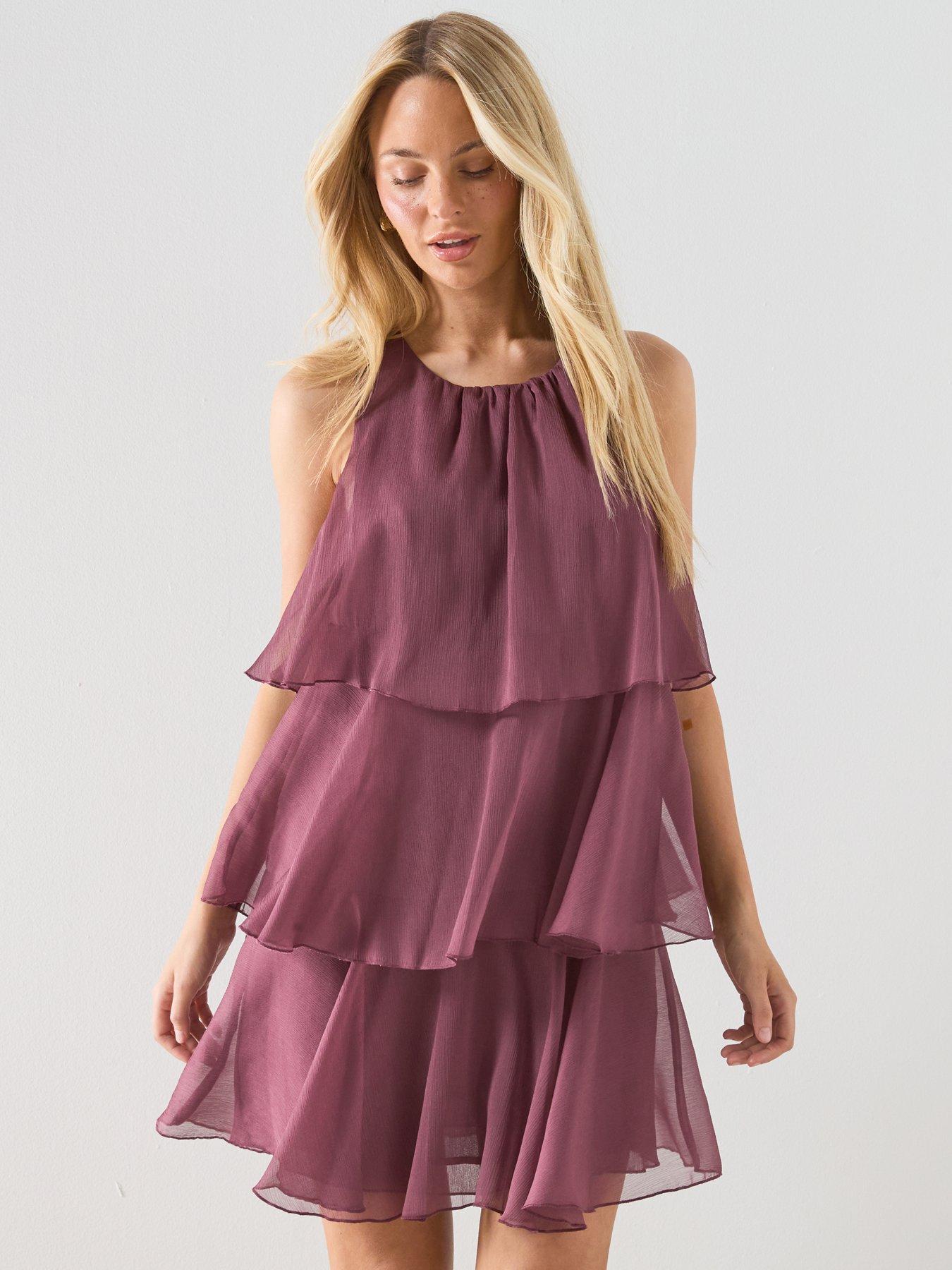 Mango Ruffled Draped Dress - Burgundy