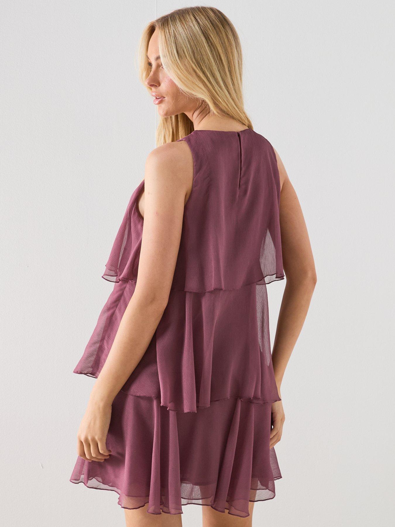 Image 2 of 6 of Mango Ruffled Draped Dress - Burgundy
