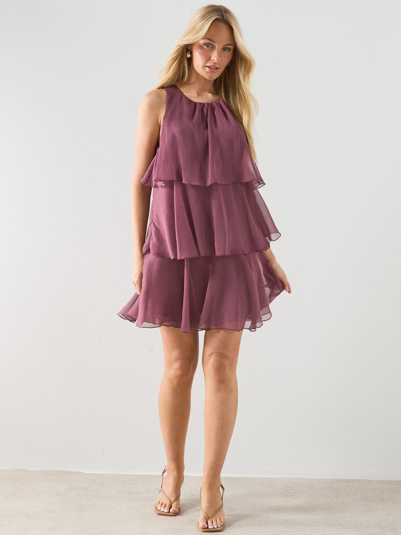 Image 3 of 6 of Mango Ruffled Draped Dress - Burgundy