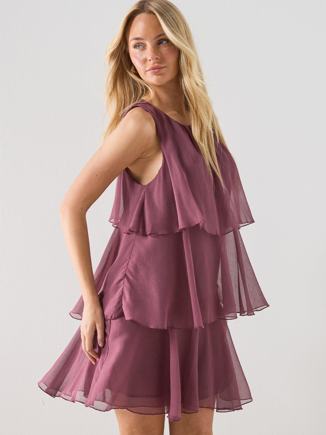 Image 4 of 6 of Mango Ruffled Draped Dress - Burgundy