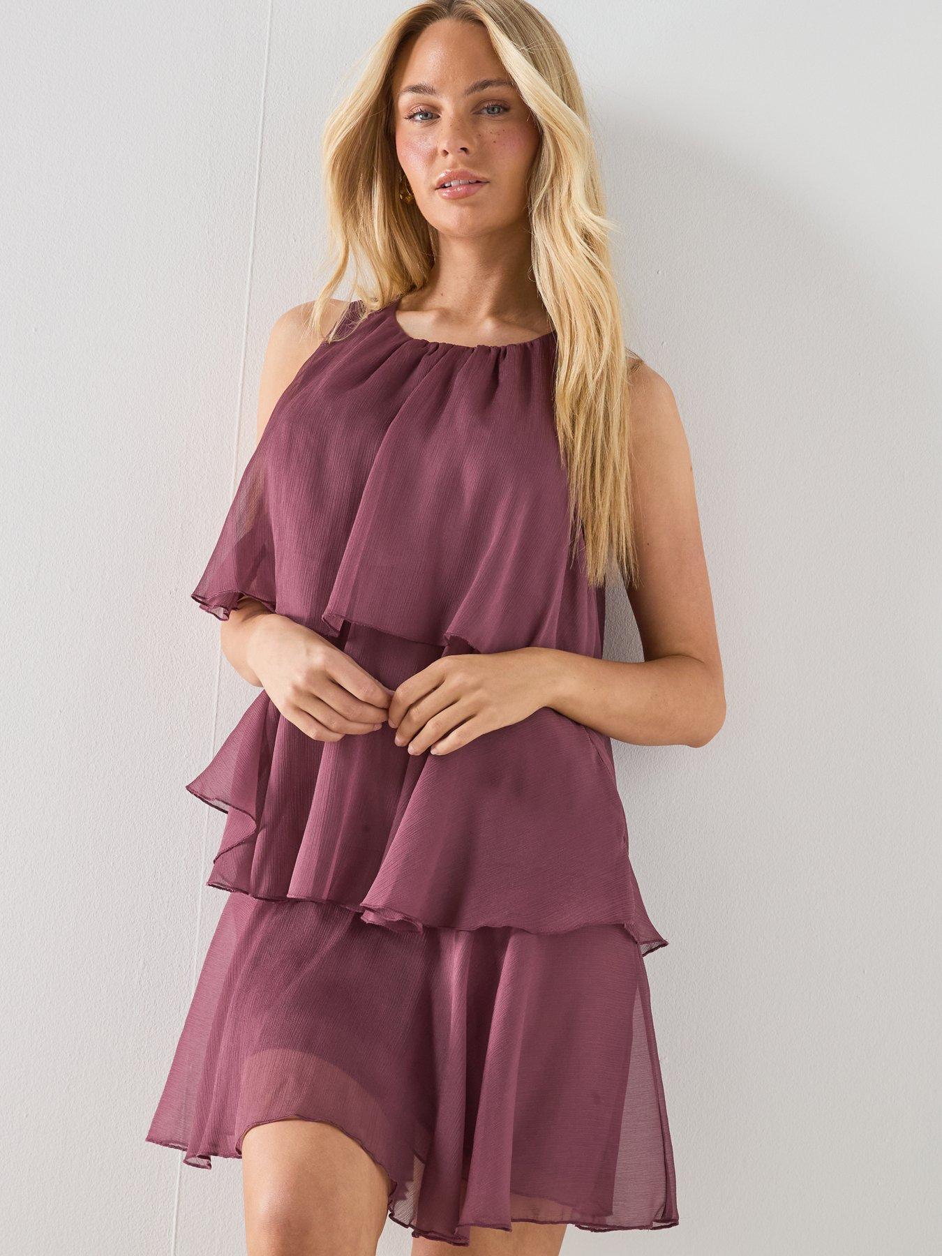 Image 6 of 6 of Mango Ruffled Draped Dress - Burgundy