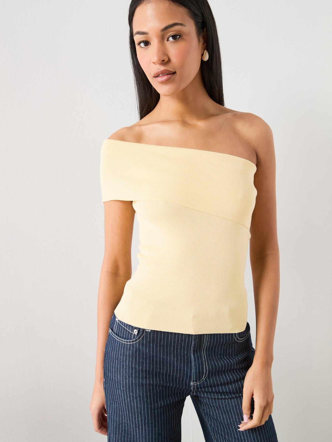 Image 1 of 6 of Mango Strapless Knitted Top - Yellow