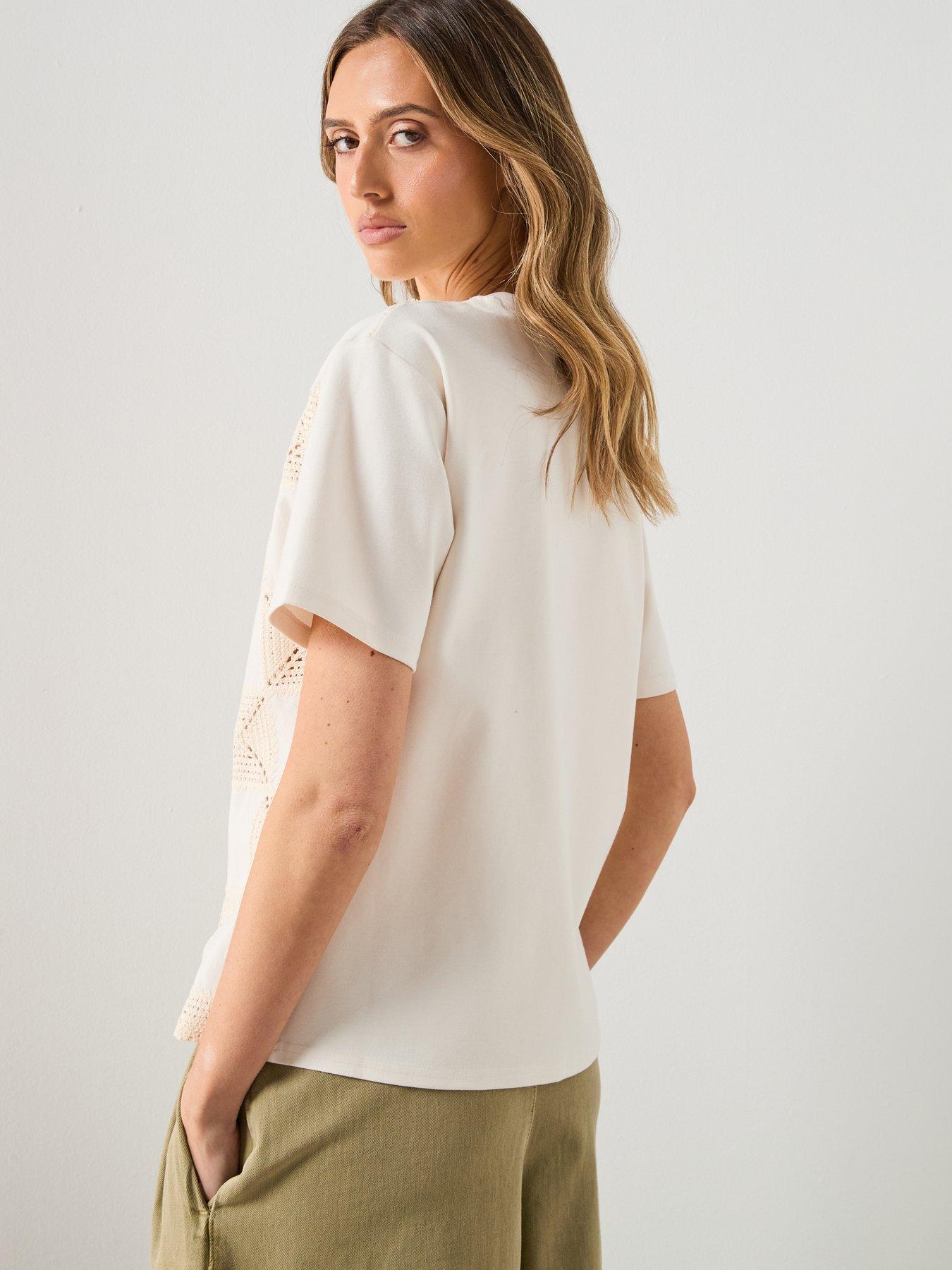Image 2 of 6 of Mango Crochet Print T-Shirt - White