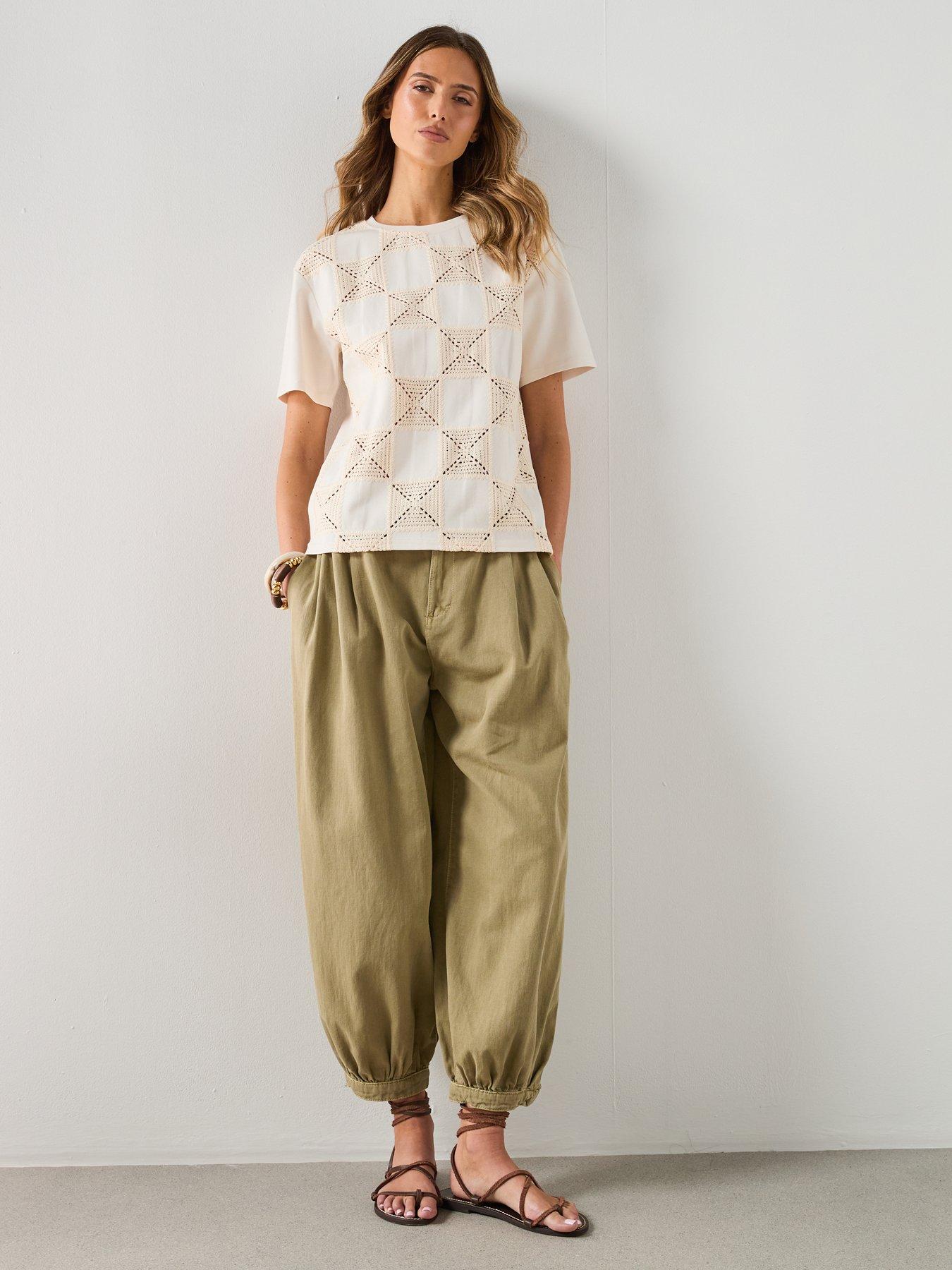 Image 3 of 6 of Mango Crochet Print T-Shirt - White