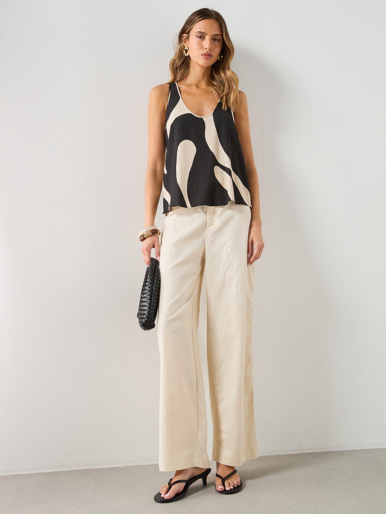 Image 3 of 6 of Mango Linen High-waist Trousers - Cream