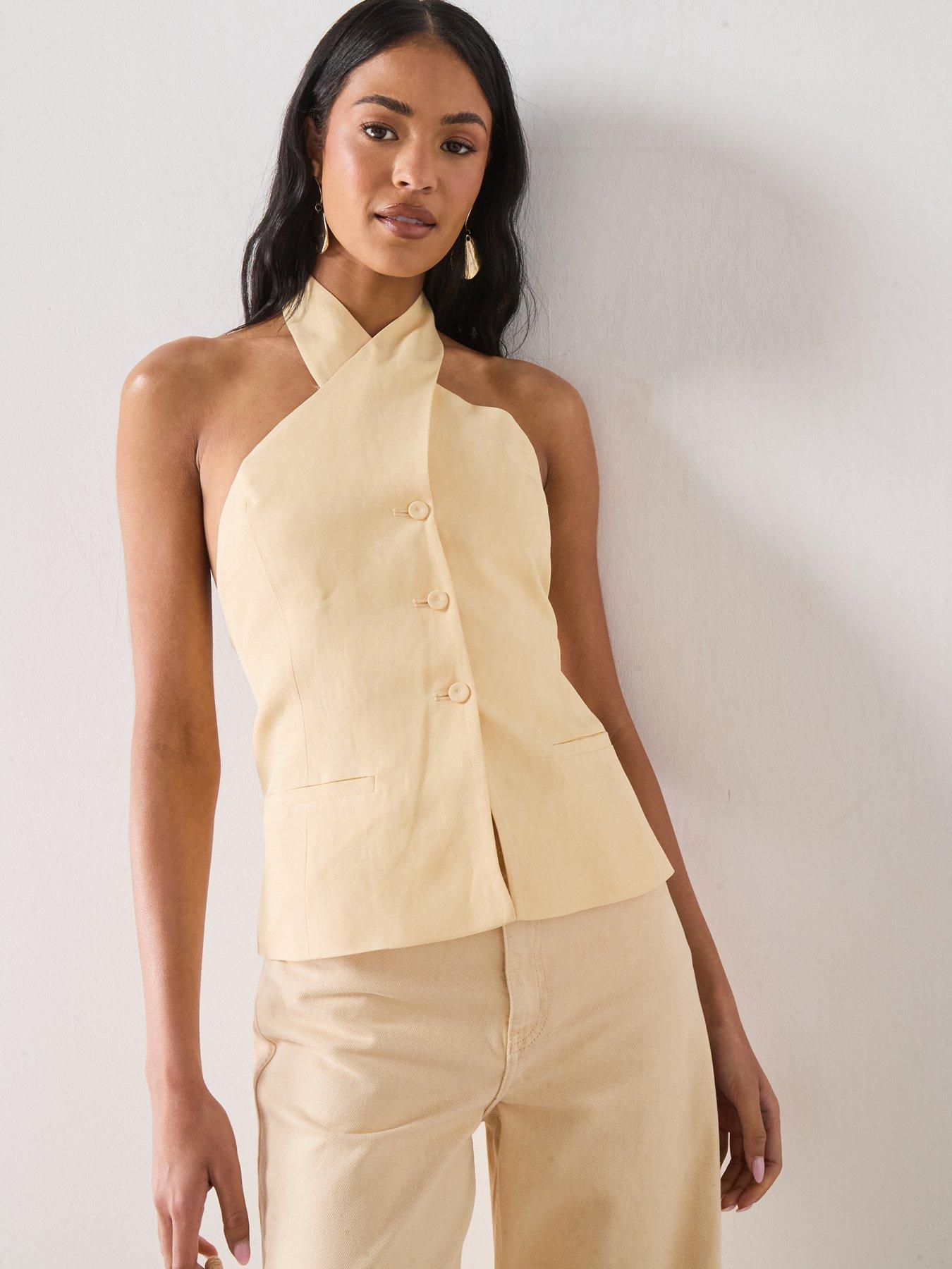 Image 1 of 6 of Mango Linen Buttoned Top - Yellow