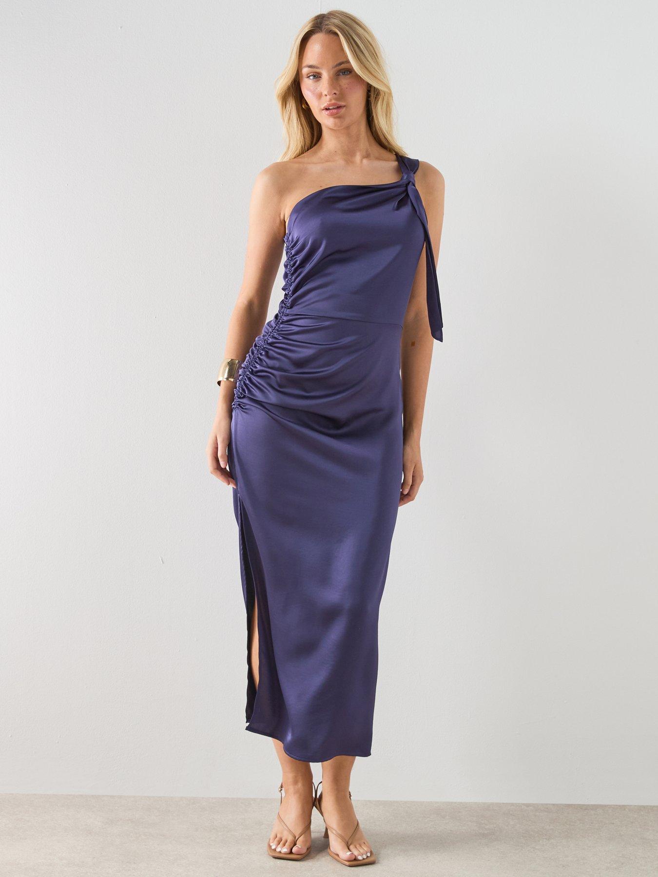 Mango Asymmetric Side Ruched Dress - Navy - Blue