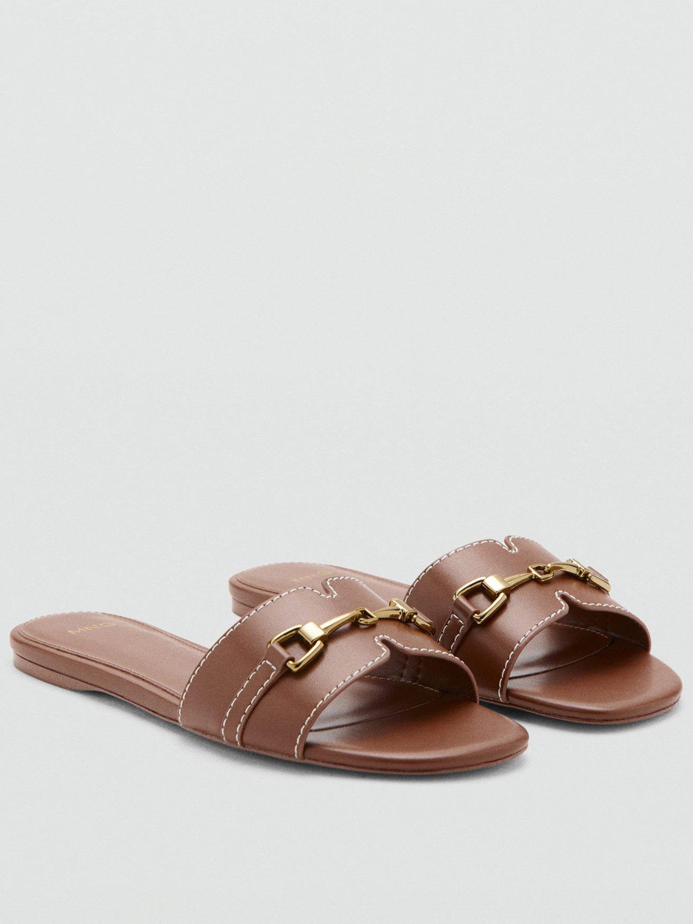 Mango Metallic Detail Strap Sandal - Brown
