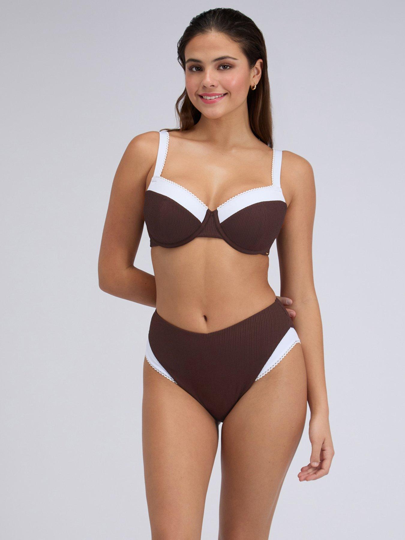 Image 3 of 6 of Boux Avenue Rivoli Picot Bikini Top - Chocolate