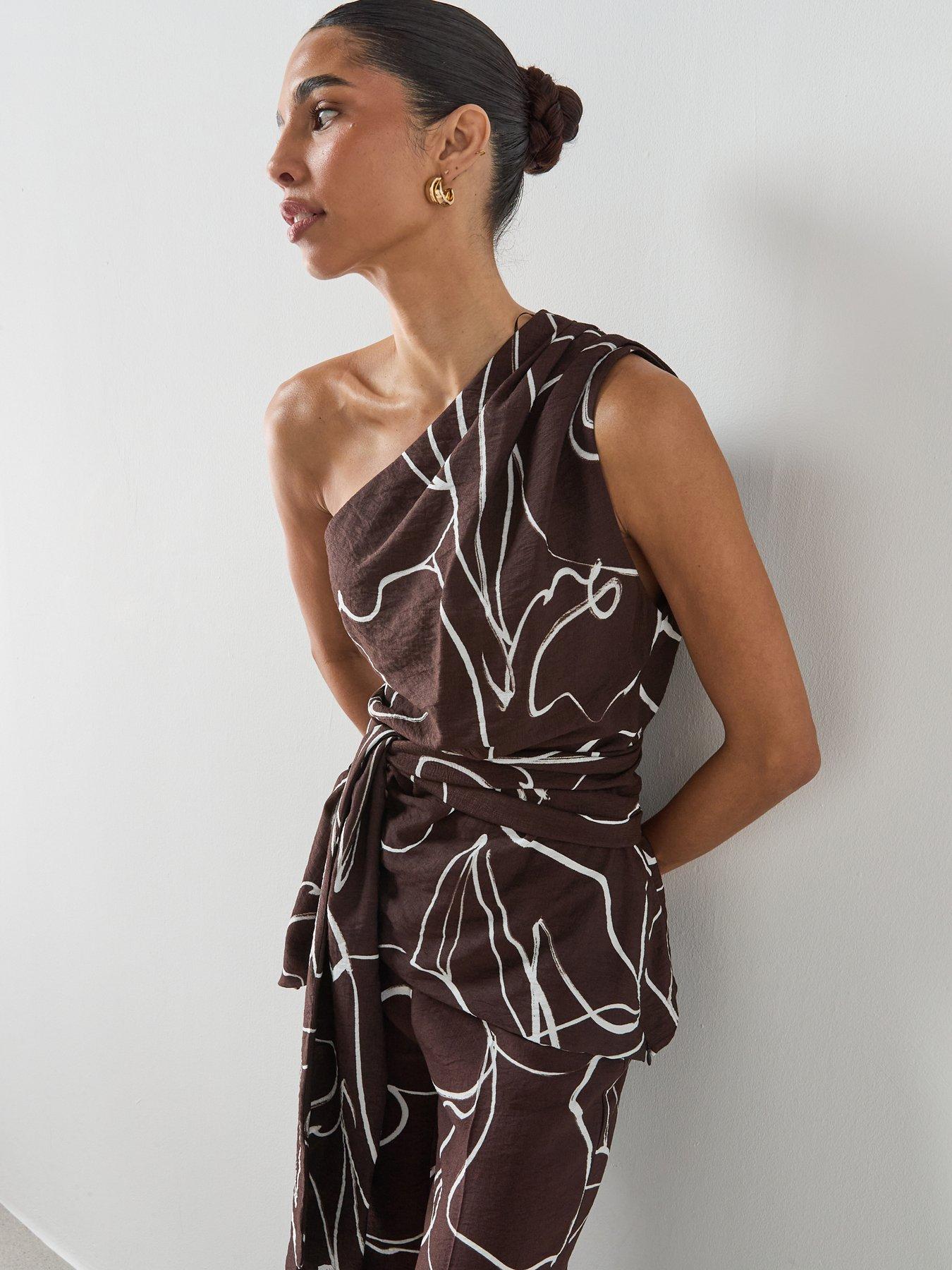 mango-asymmetric-printed-co-ord-top-brownfront