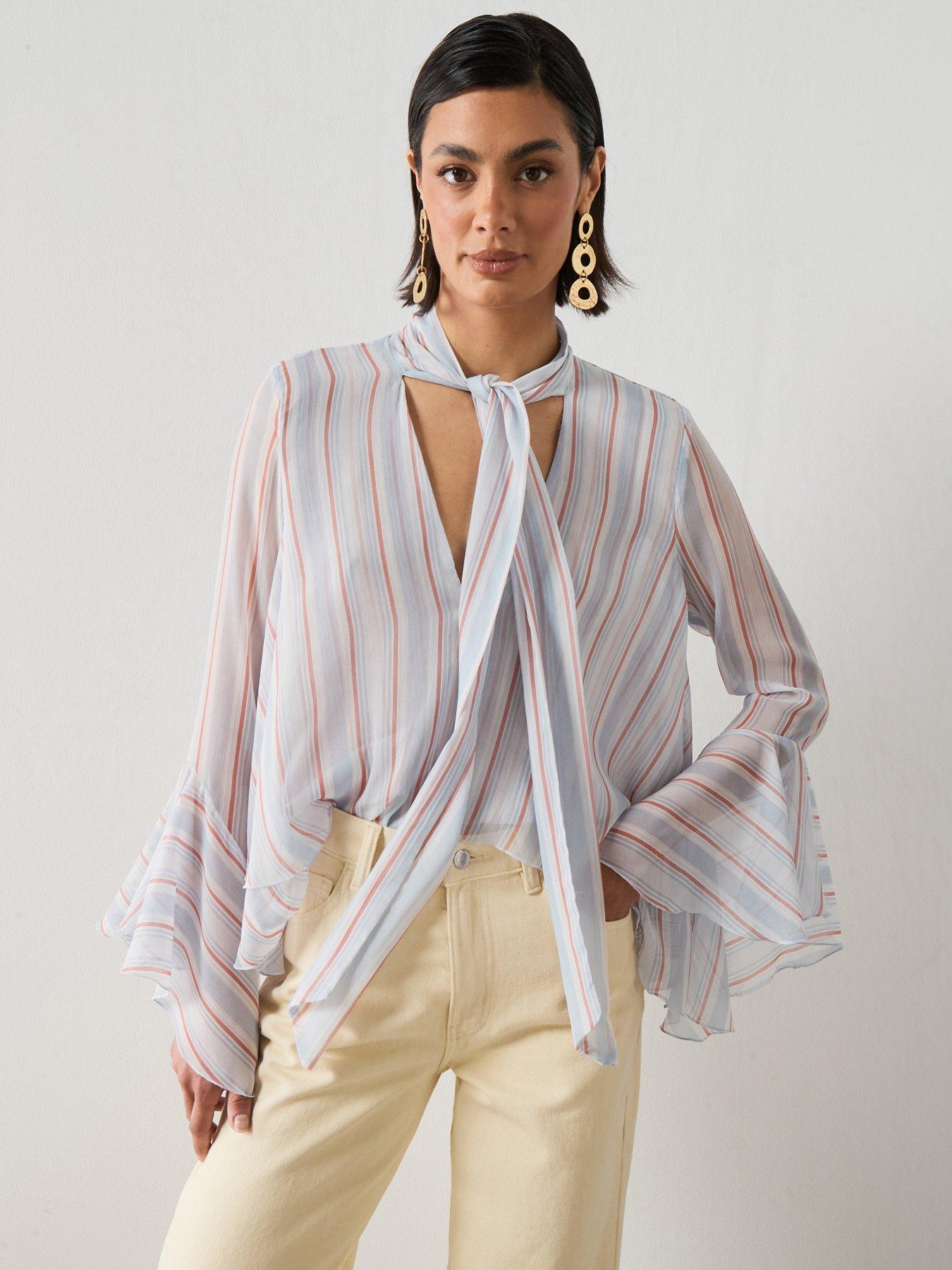 Mango Ruffles Stripe-Patterned Blouse - Blue
