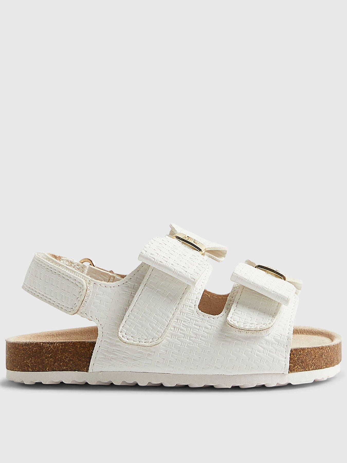 Image 1 of 5 of River Island Mini Girls Bow Footbed Sandals - White