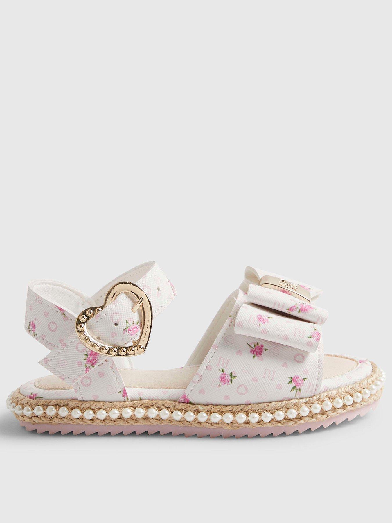 River Island Mini Girls Ditsy Rose Bow Sandals - White