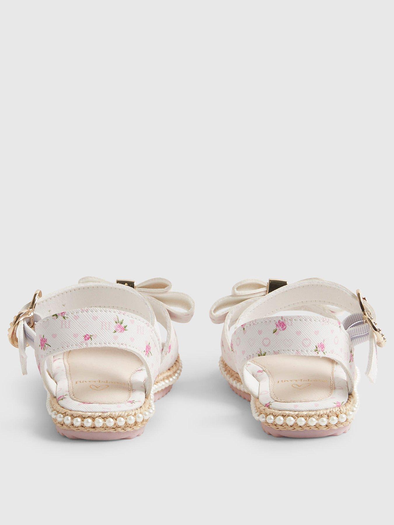 Image 3 of 5 of River Island Mini Girls Ditsy Rose Bow Sandals - White