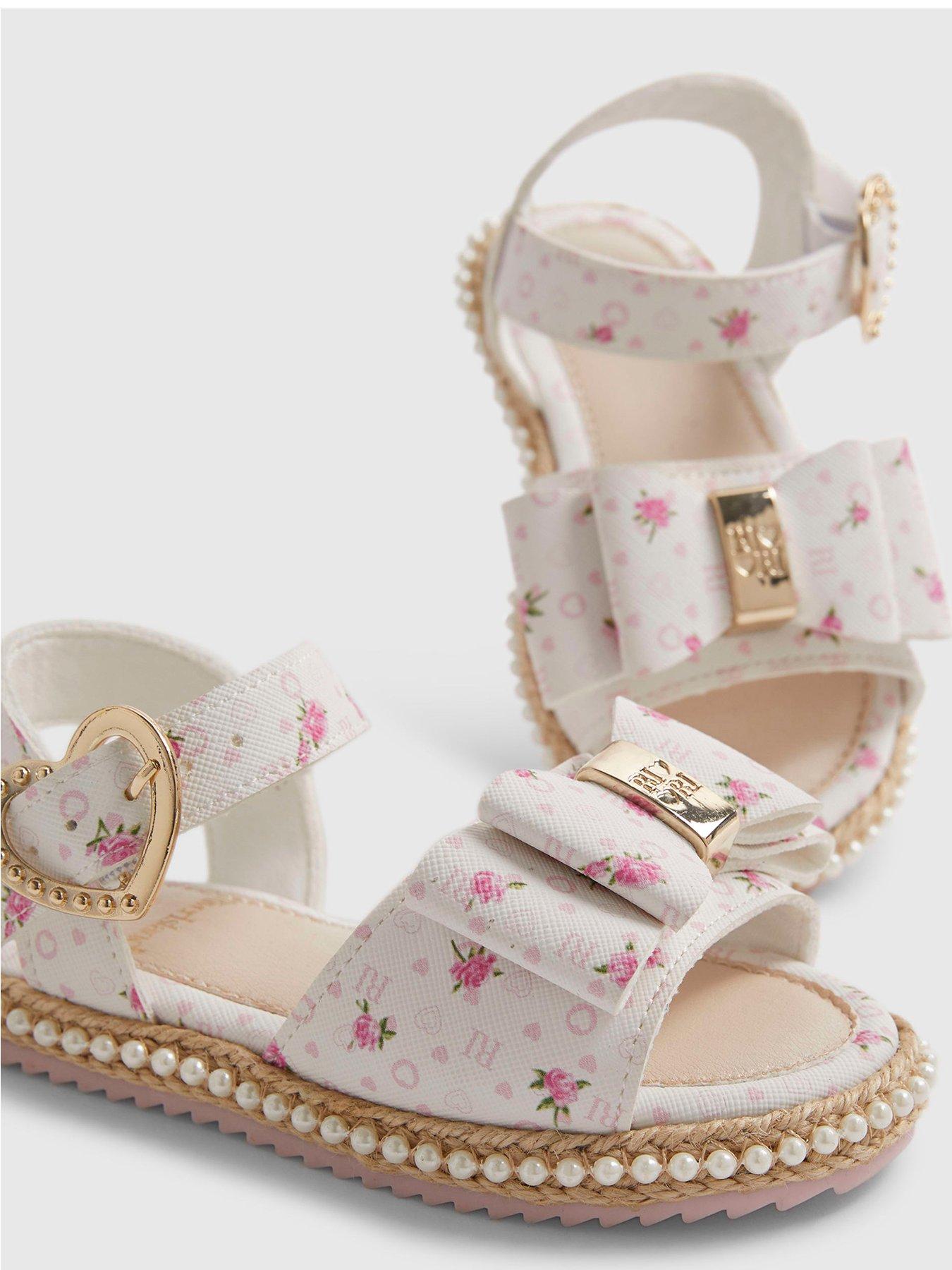 Image 4 of 5 of River Island Mini Girls Ditsy Rose Bow Sandals - White