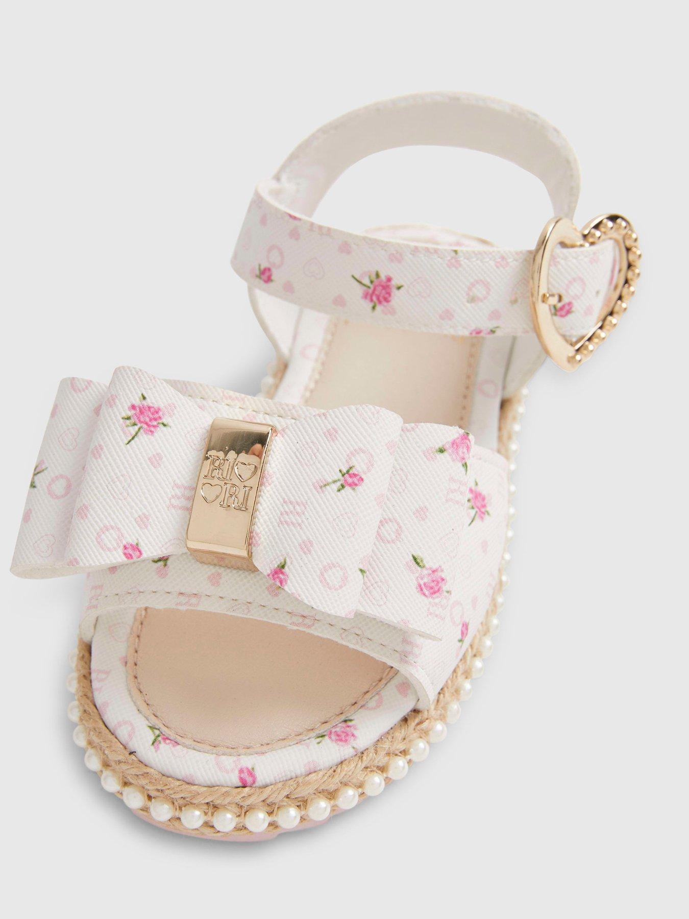 Image 5 of 5 of River Island Mini Girls Ditsy Rose Bow Sandals - White