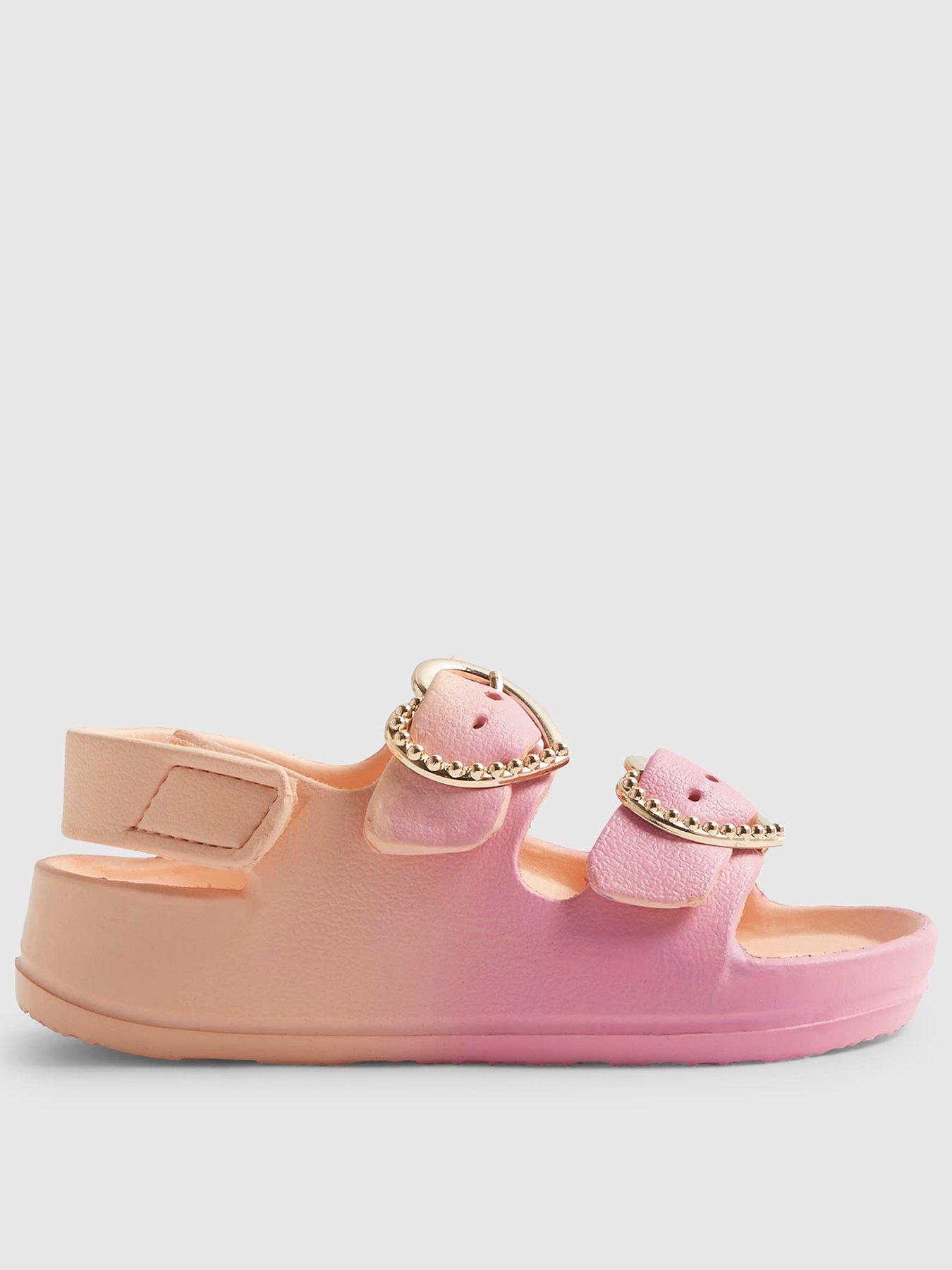 Image 1 of 5 of River Island Mini Girls Heart Ombre Double Strap Sandals - Pink
