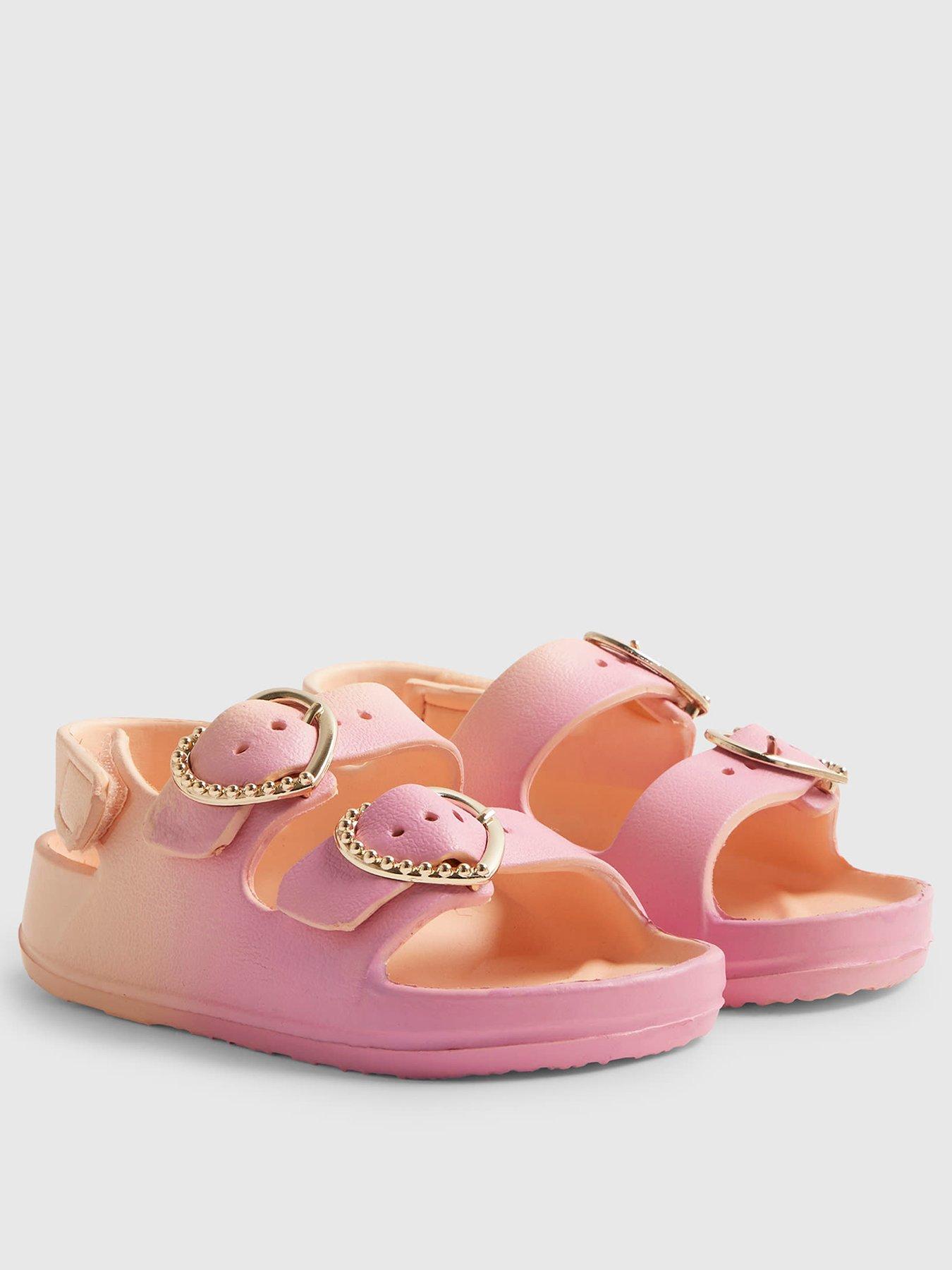 Image 2 of 5 of River Island Mini Girls Heart Ombre Double Strap Sandals - Pink