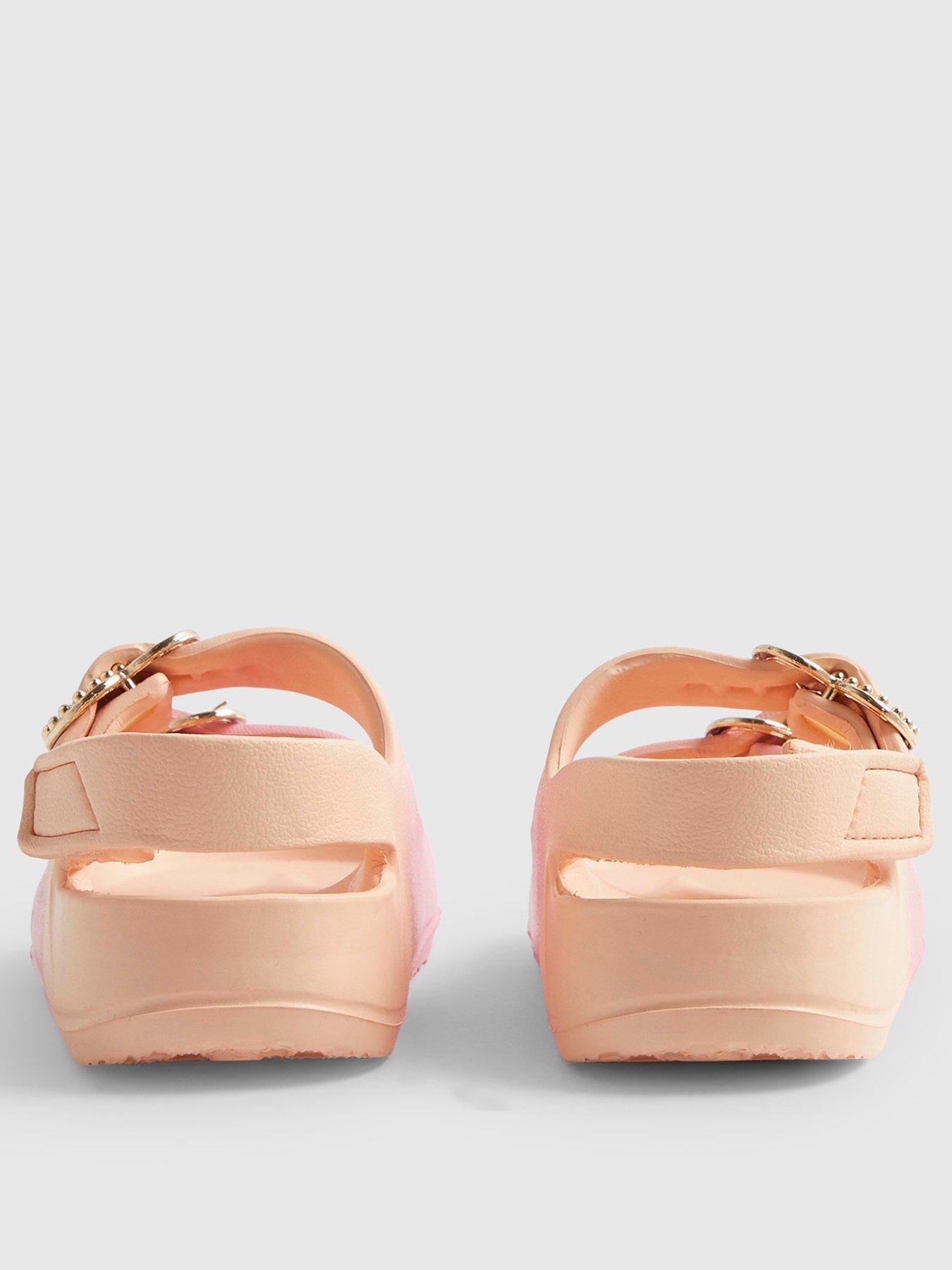 Image 3 of 5 of River Island Mini Girls Heart Ombre Double Strap Sandals - Pink