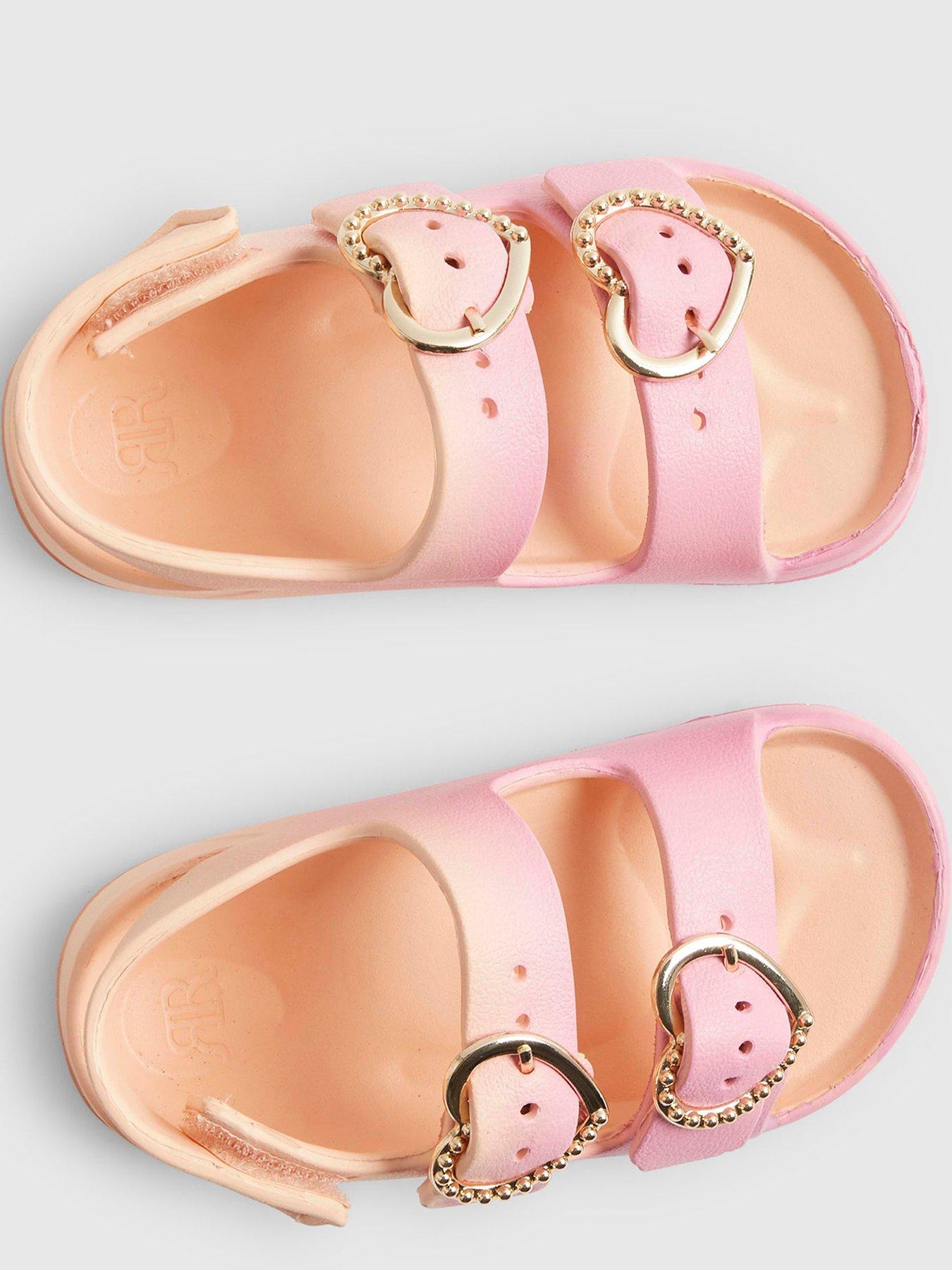 Image 4 of 5 of River Island Mini Girls Heart Ombre Double Strap Sandals - Pink