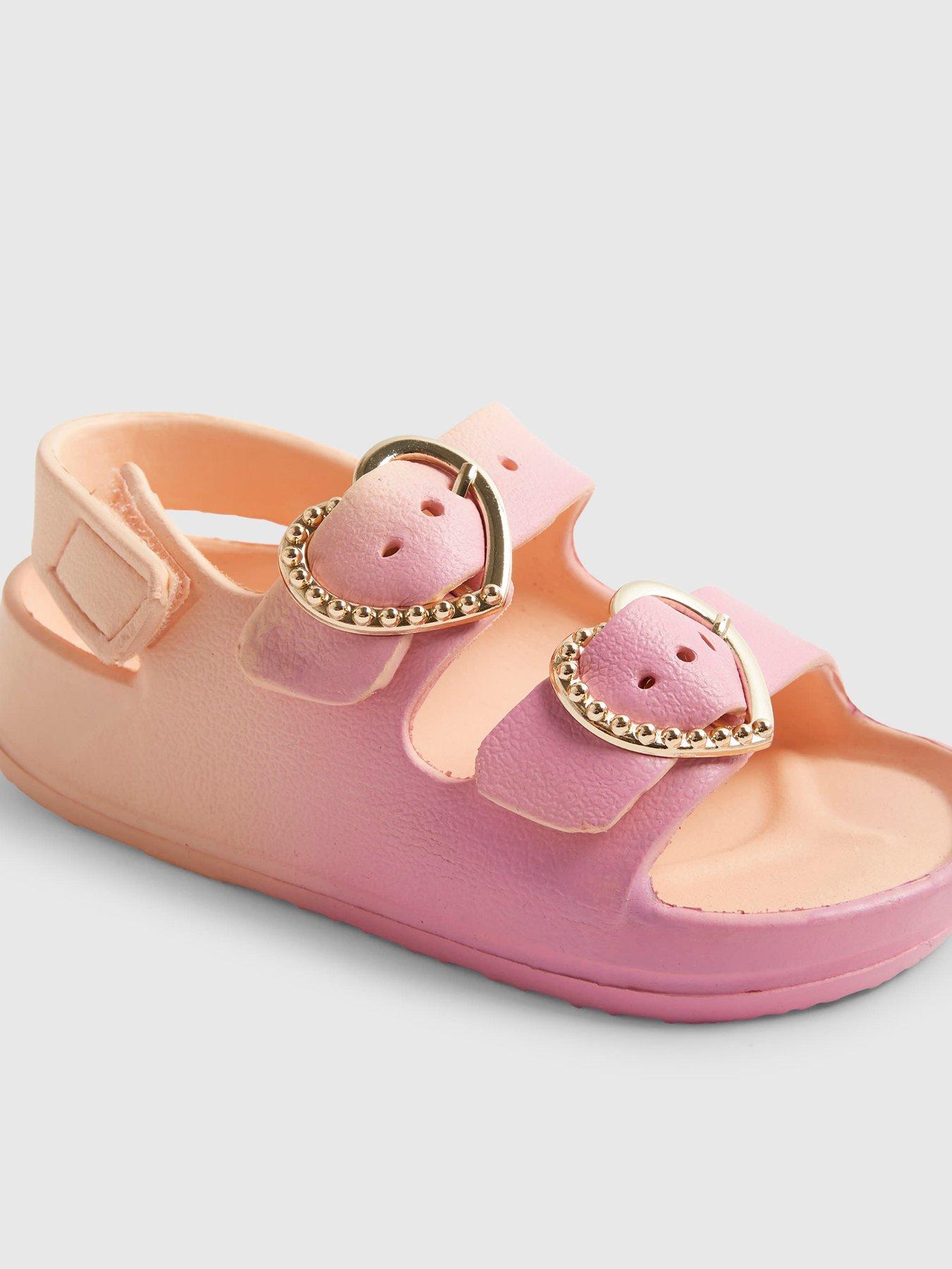 Image 5 of 5 of River Island Mini Girls Heart Ombre Double Strap Sandals - Pink