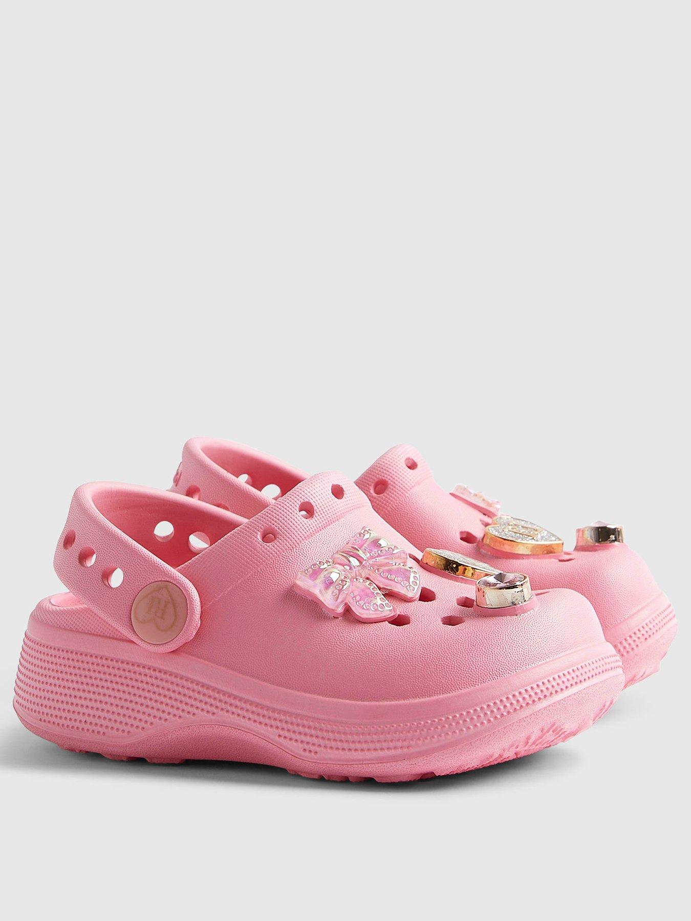 Image 2 of 5 of River Island Mini Girls Bow Gem Clog Sandals - Pink
