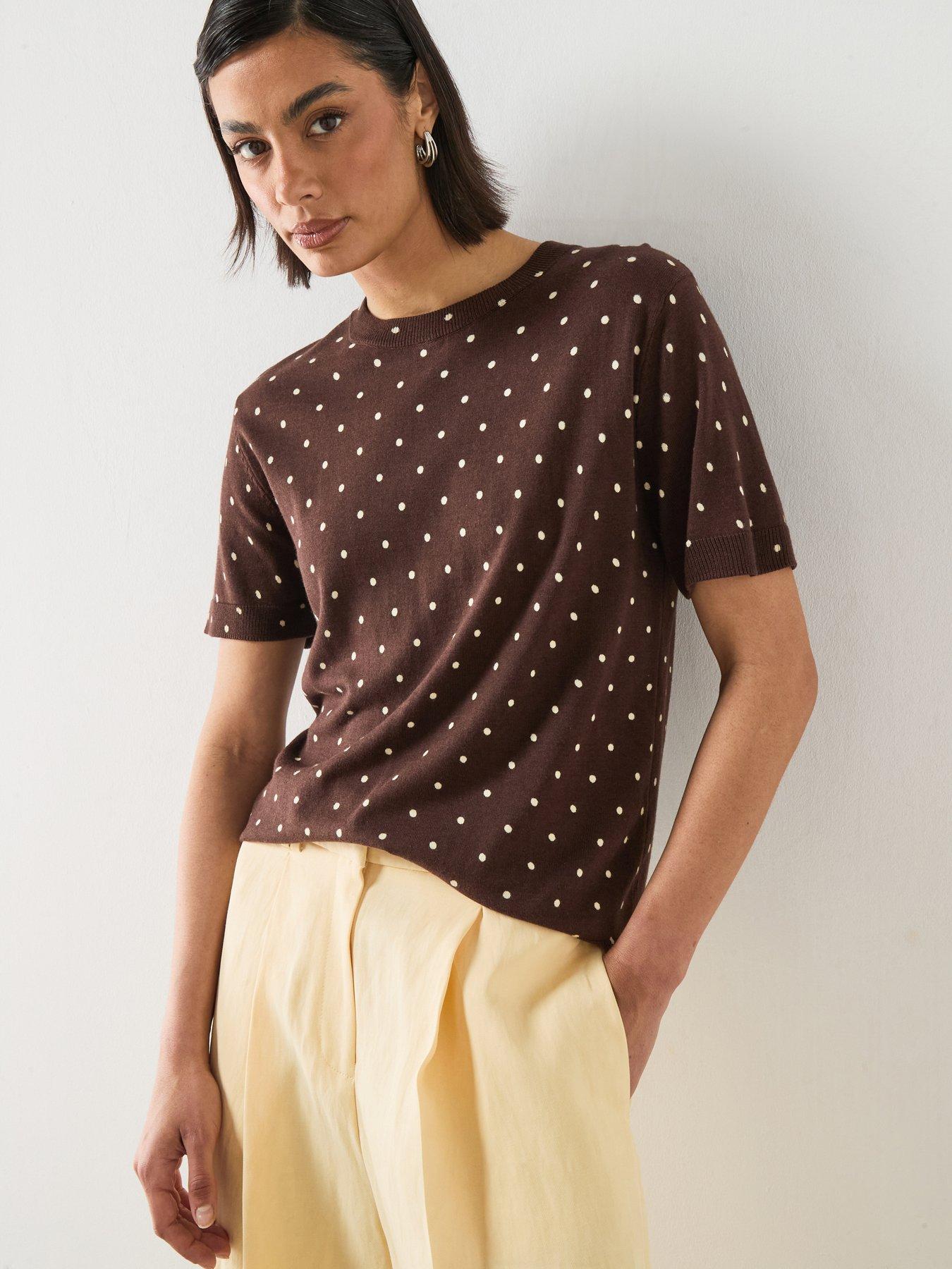 Mango Polka-Dot Knitted Sweater - Brown