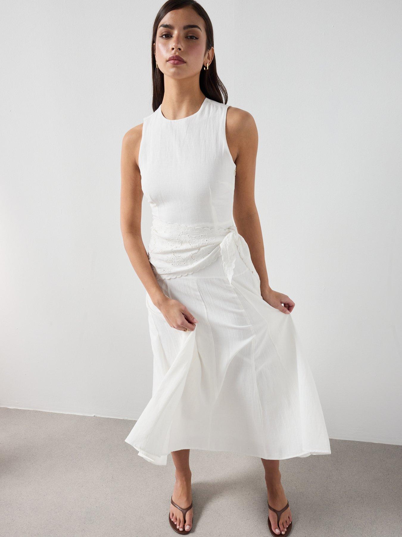 Image 6 of 6 of Mango Handkerchief A-line Dress - White