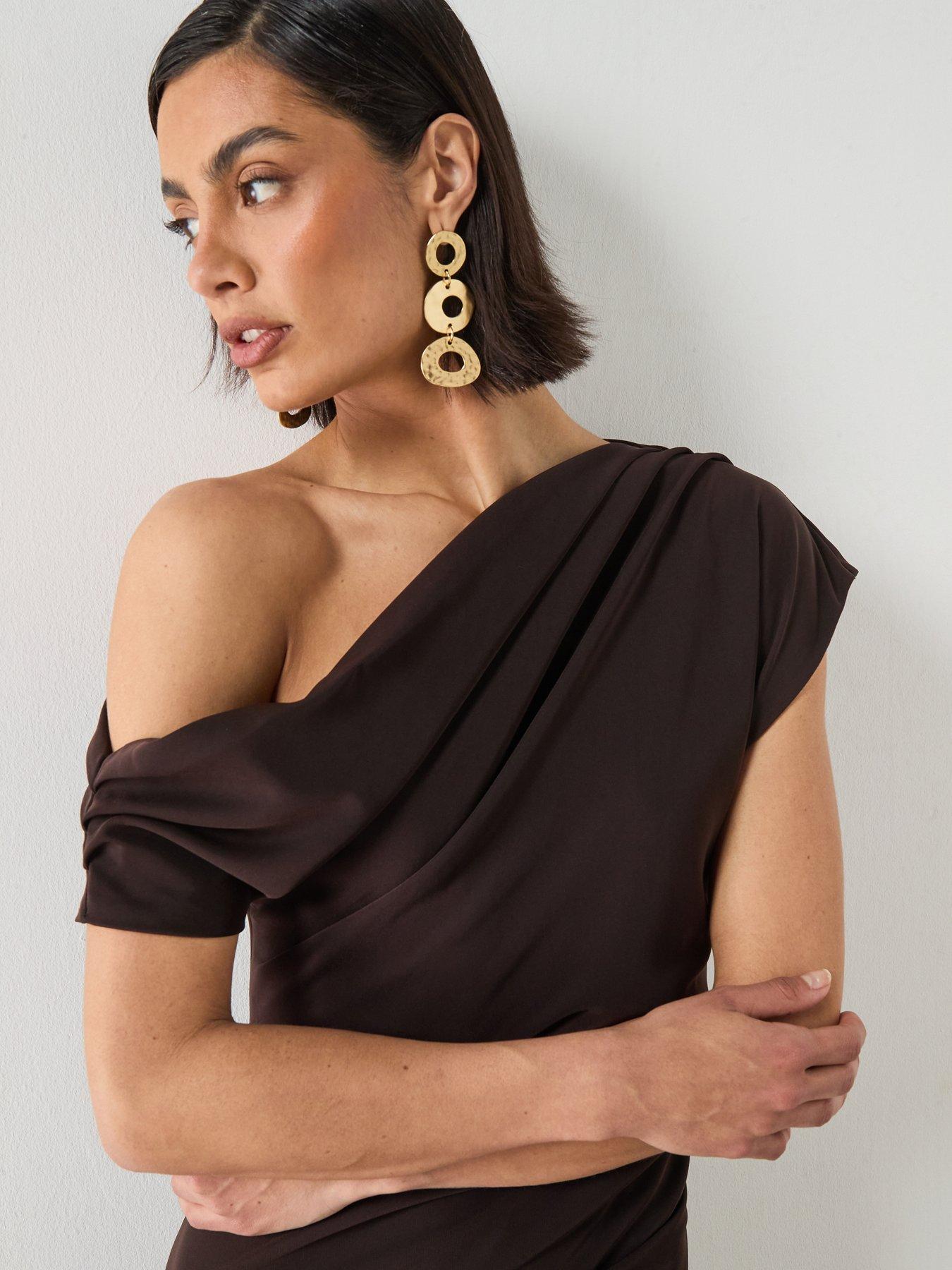 mango pleated dress one shoulder MANGO - Asymmetrical pleated Dress Ecru