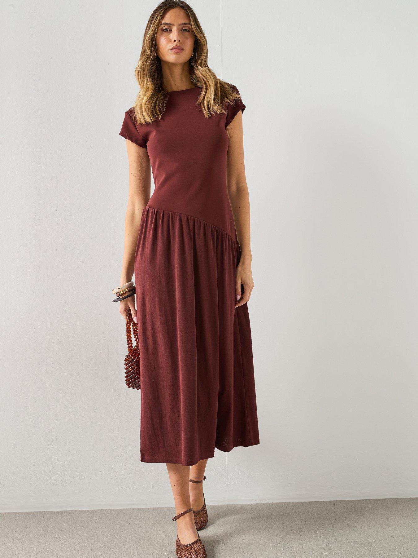 Mango Asymmetrical Midi-Dress - Red