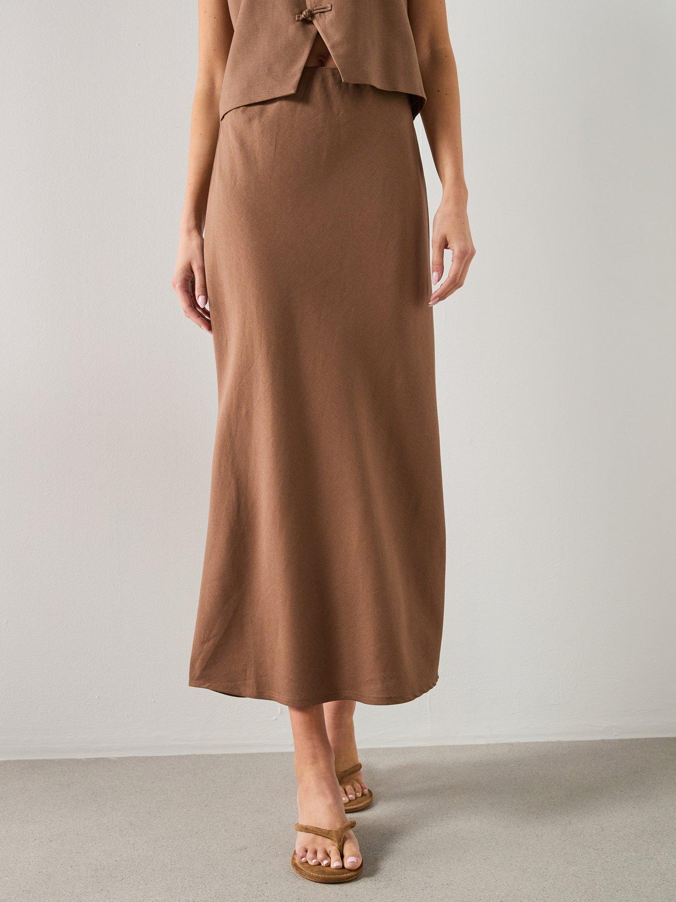 Mango Linen-blend Co-ord Straight Skirt - Brown
