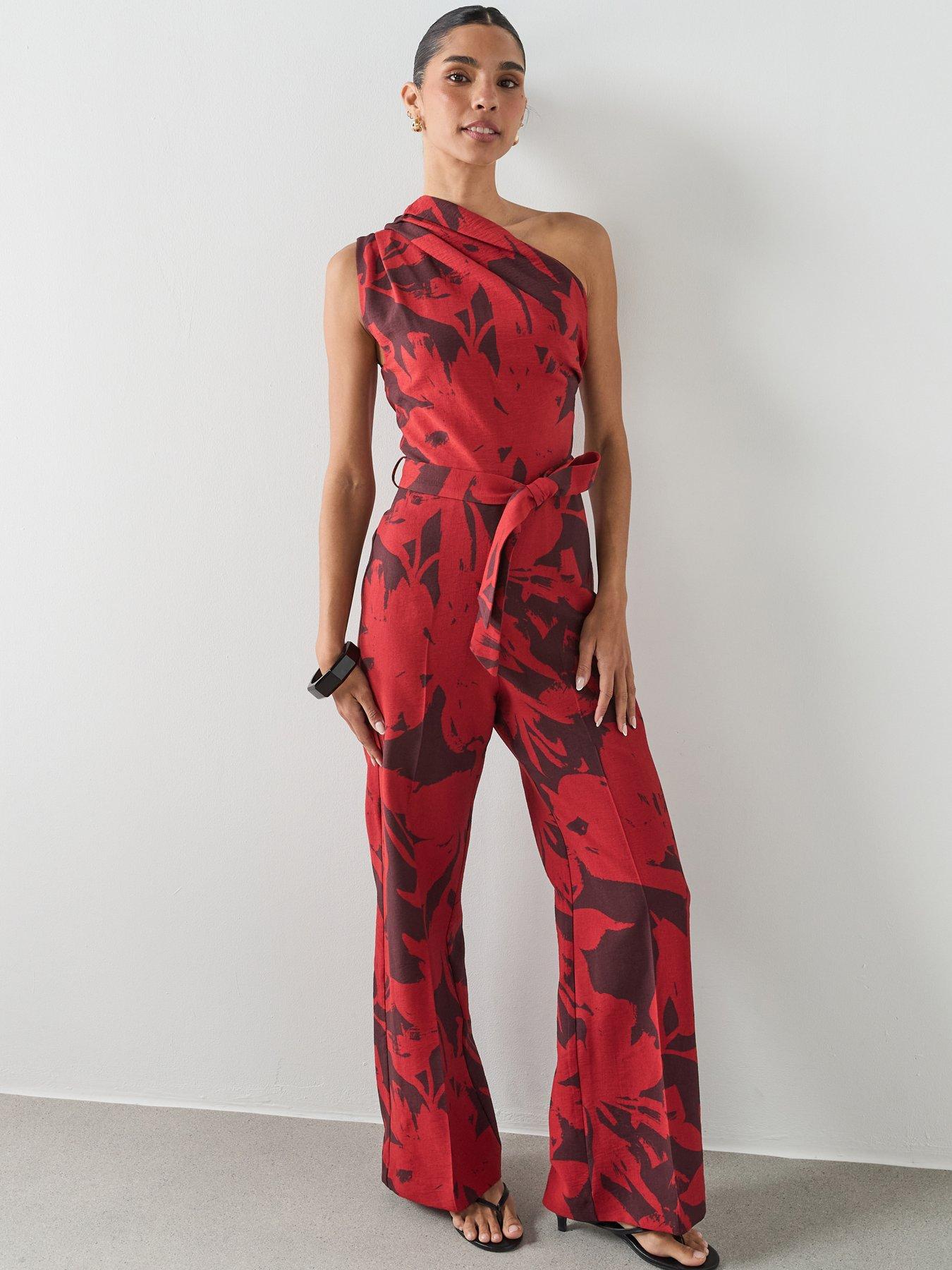 Mango Printed Asymmetrical Jumpsuit - Red