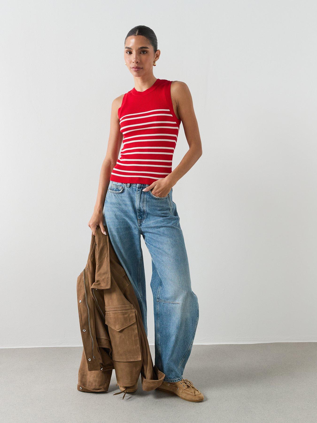 Image 3 of 6 of Mango Striped Knit Top - Red
