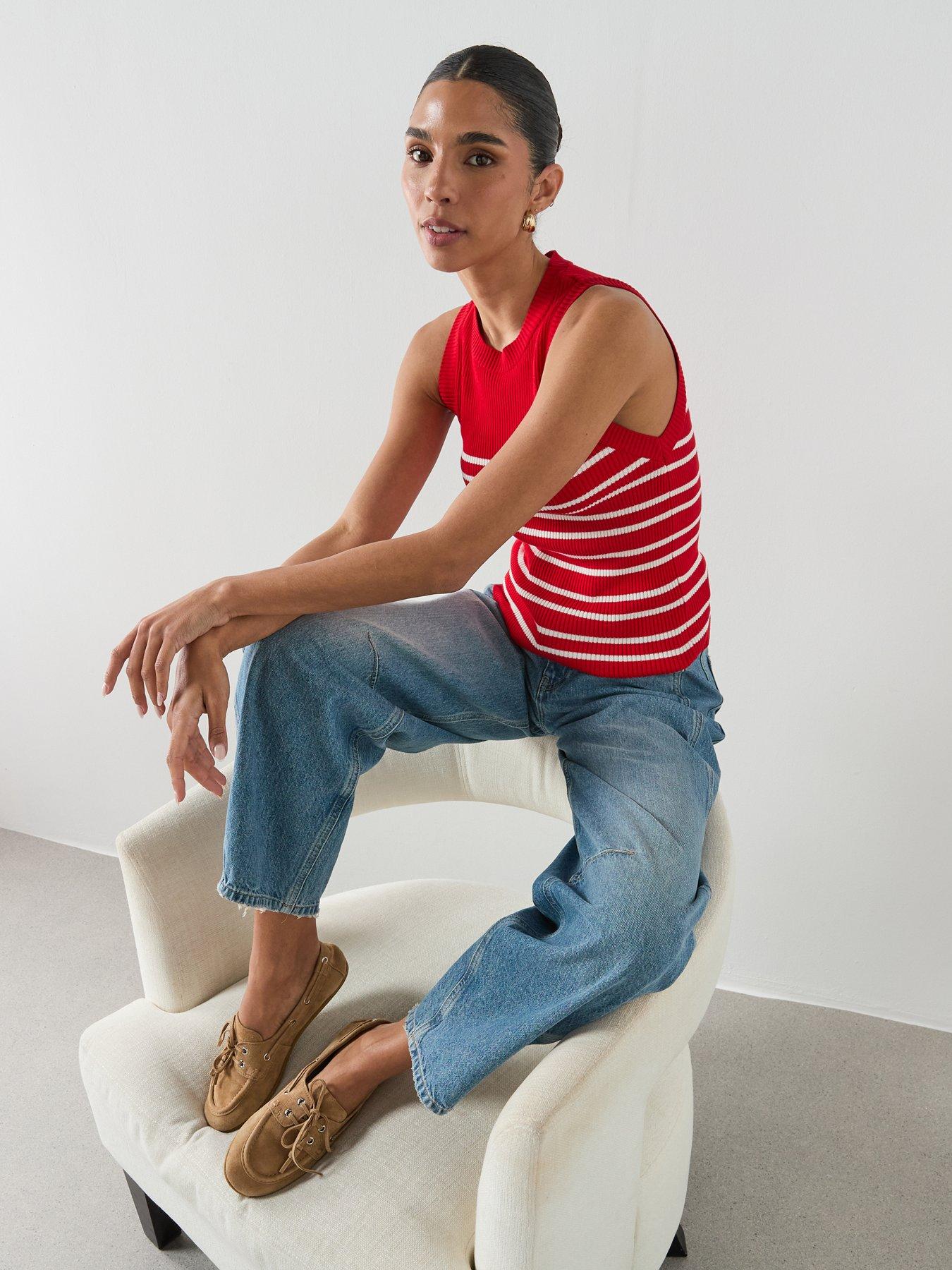 Image 6 of 6 of Mango Striped Knit Top - Red