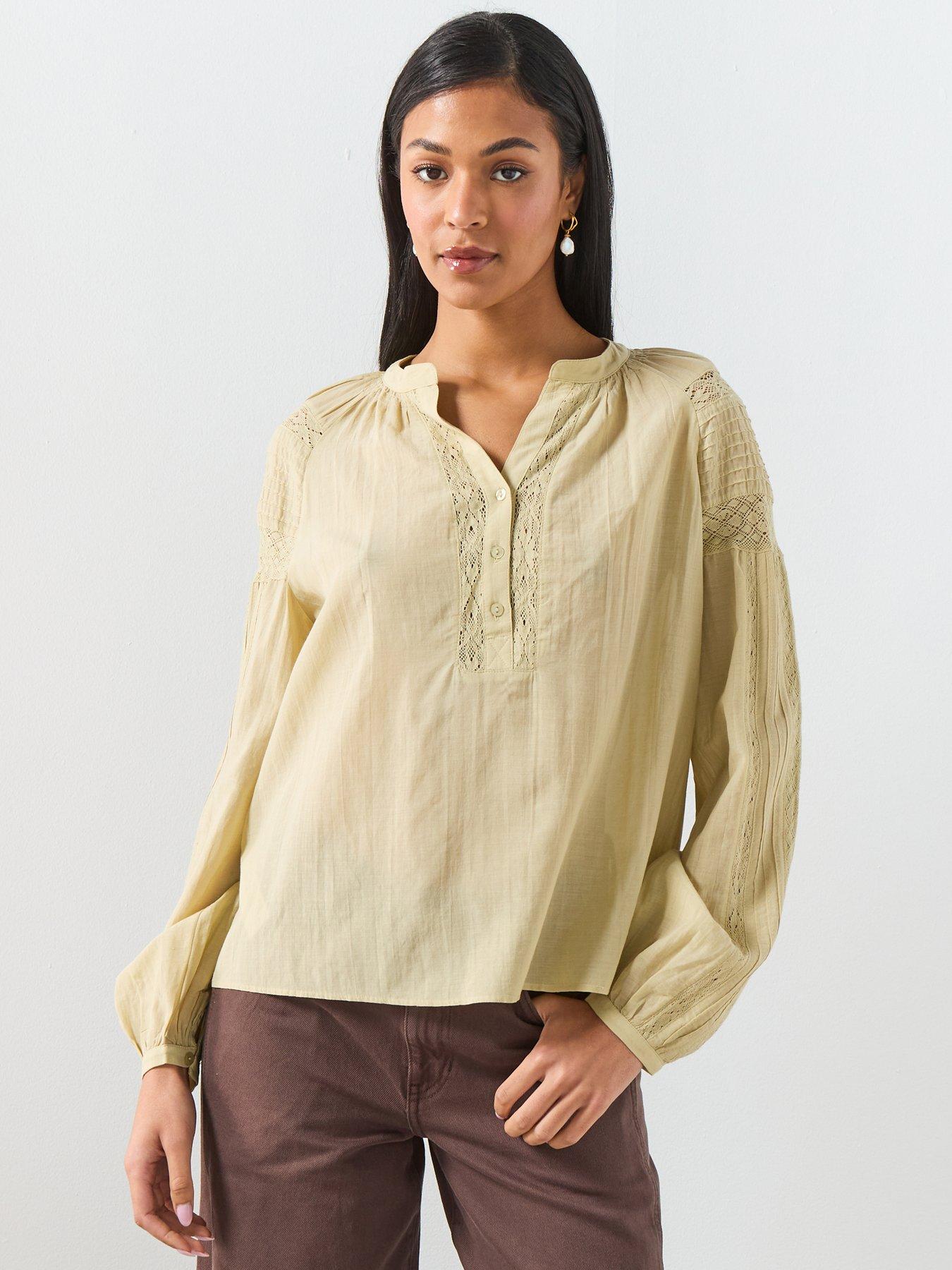 Image 1 of 6 of Mango Embroidered Openwork Blouse - Green