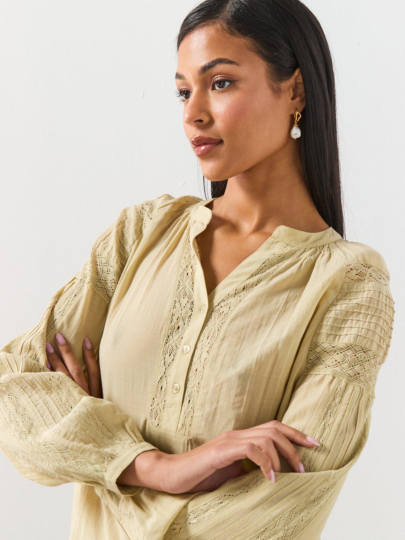 Image 5 of 6 of Mango Embroidered Openwork Blouse - Green