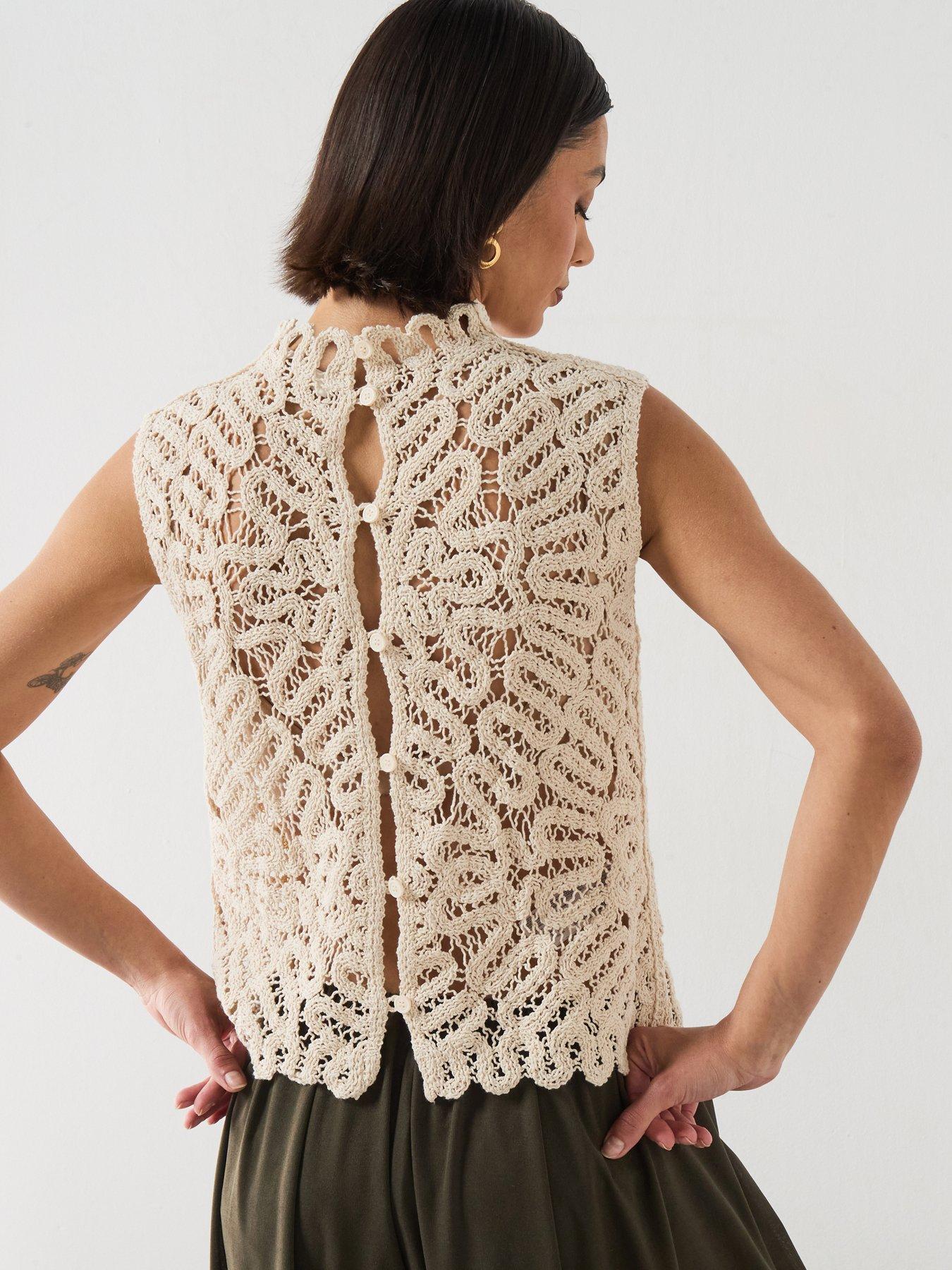 Mango Openwork Knit Top - Sand - Beige
