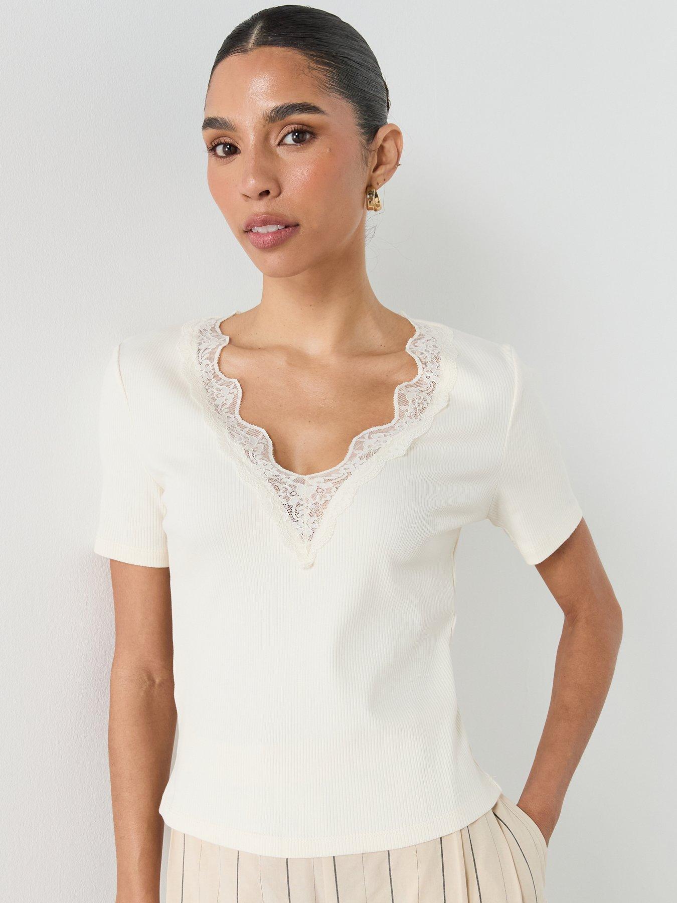 Mango Lace Trim Top - Cream