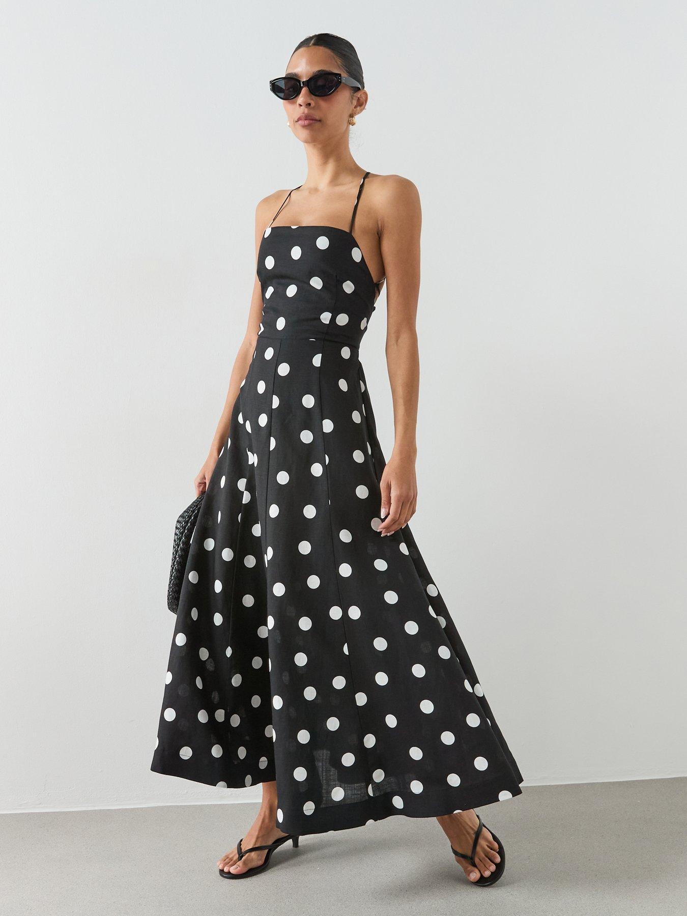 Mango Lyocell Polka Dot Dress - Black
