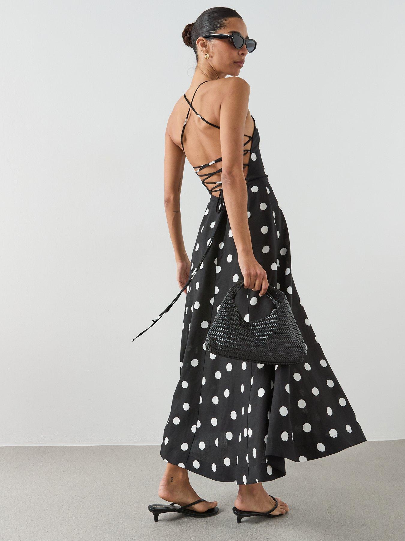 Image 2 of 6 of Mango Lyocell Polka Dot Dress - Black