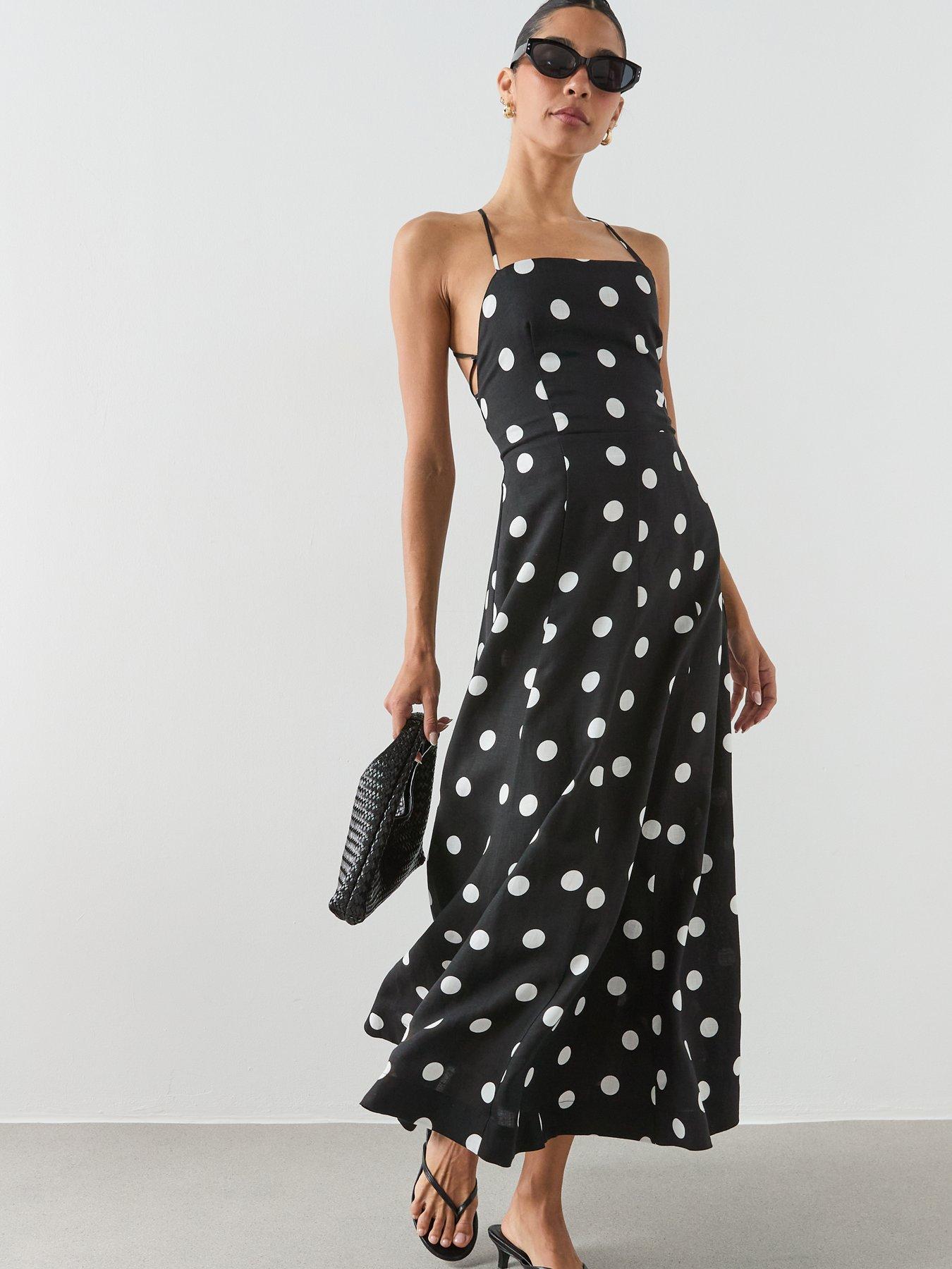 Image 3 of 6 of Mango Lyocell Polka Dot Dress - Black