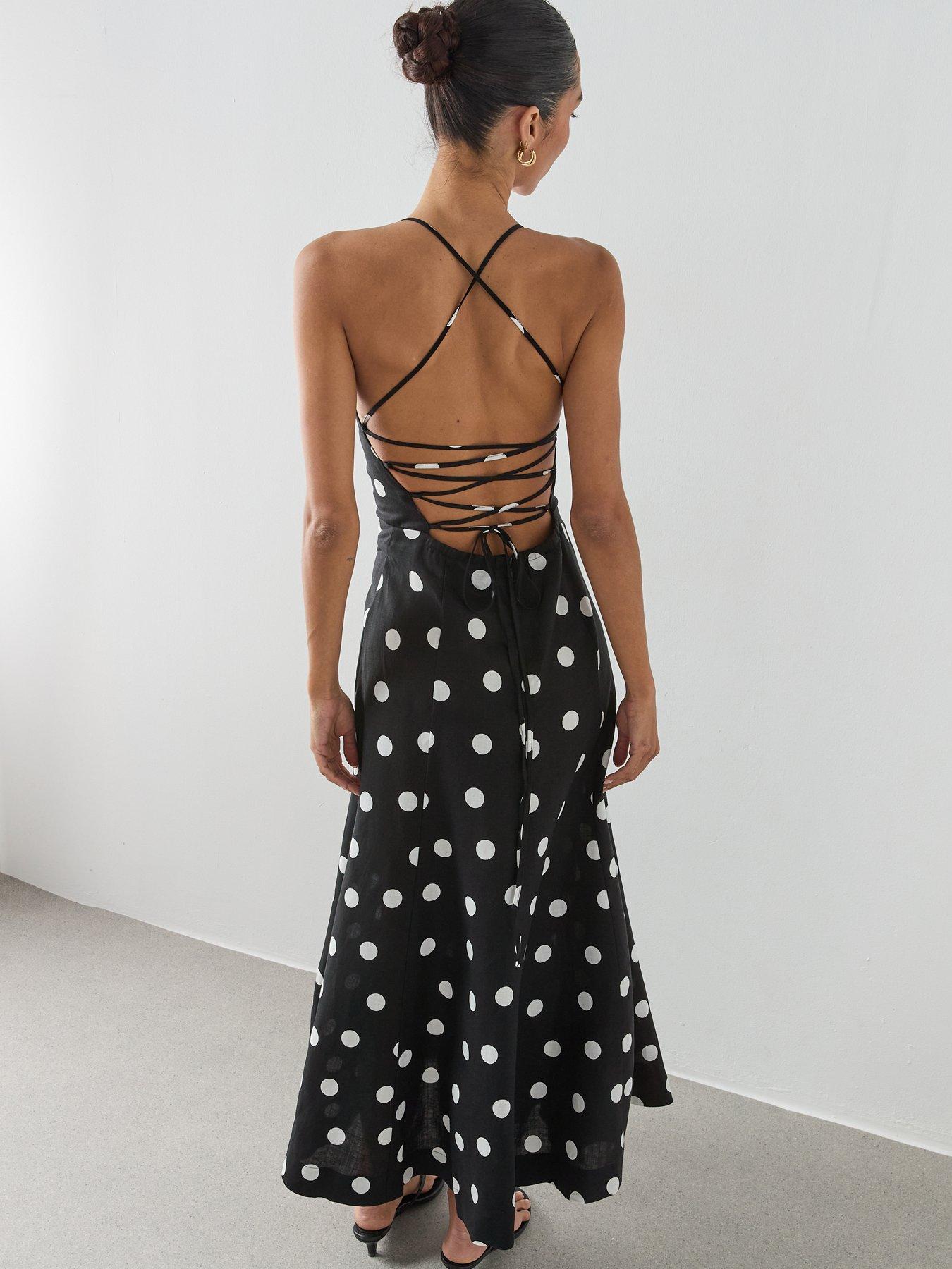 Image 6 of 6 of Mango Lyocell Polka Dot Dress - Black